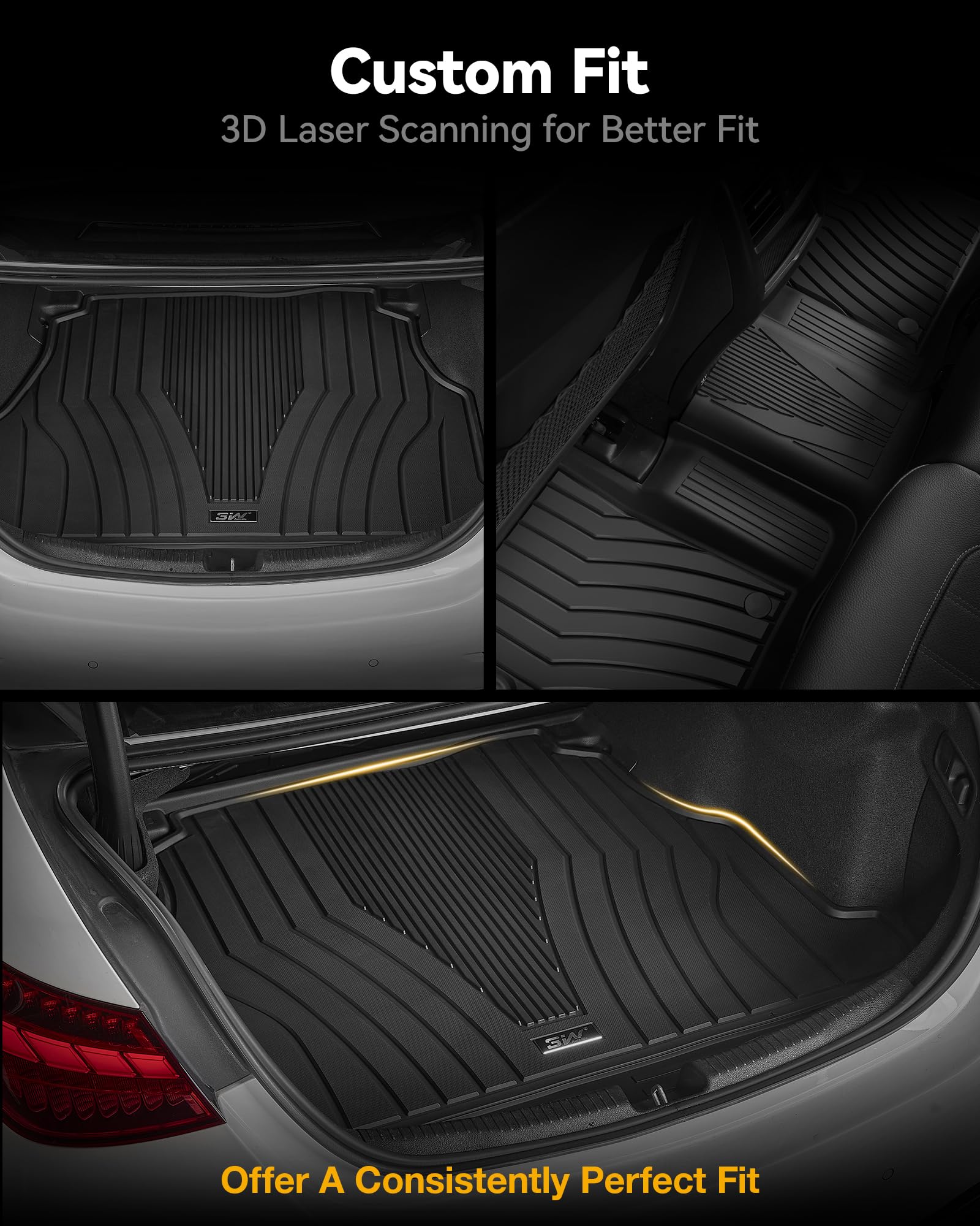 3W Floor Mats & Cargo Liner For Mercedes Benz Gle 2020-2025, Tpe All Weather Custom Fit Floor Liner & Cargo Mats 1St &2Nd Rows C