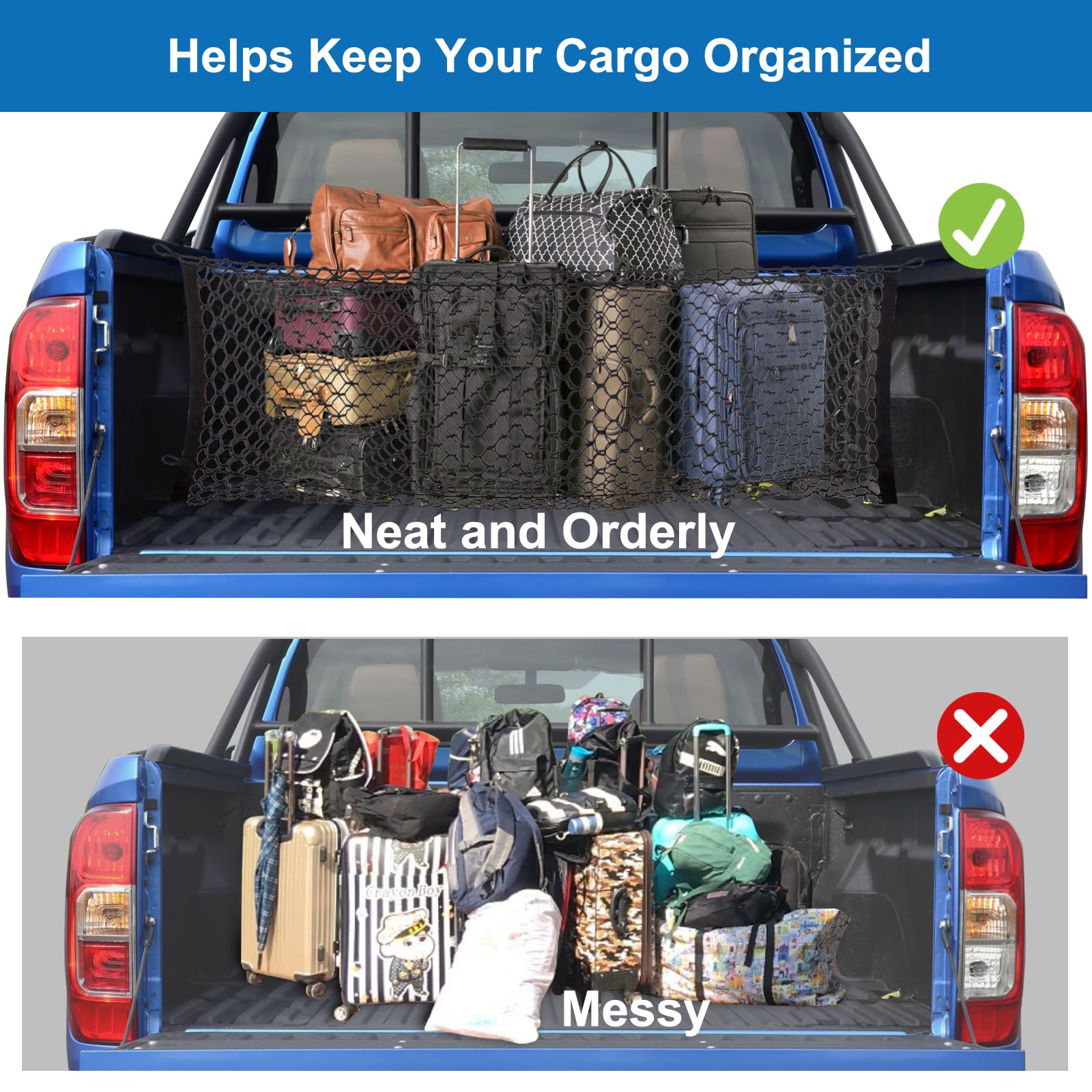 Cargo Net for Pickup Truck Bed & Tailgate | Heavy-Duty Elastic Truck Bed Organizer with Accessories | Universal Fit for Silverad