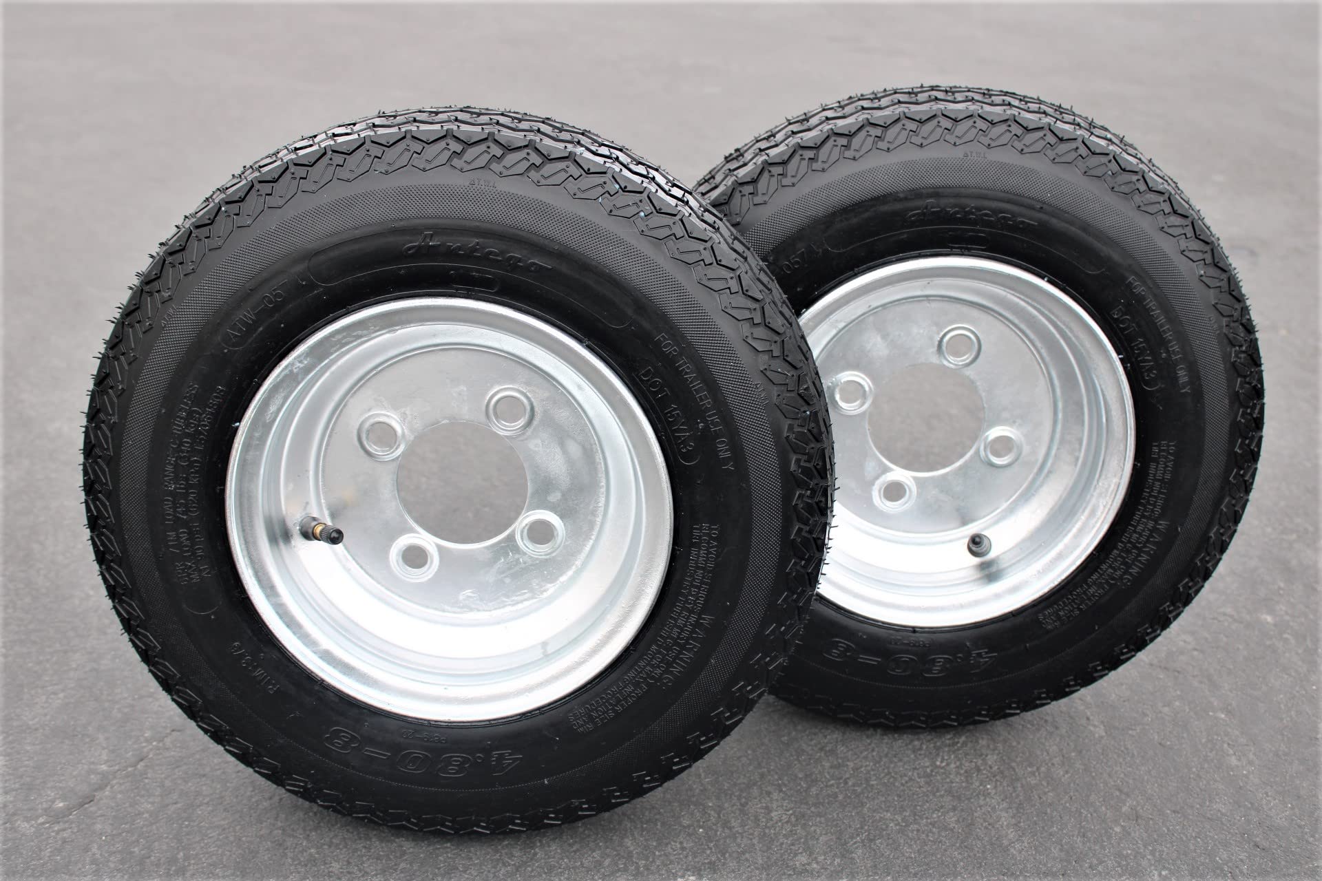 Antego Tire and Wheel (Set of 2) 4.80-8 Tire and Wheel Assemblies, Galvanized 4 Lug Trailer Tires and Wheels, 6 Ply, Load Range 
