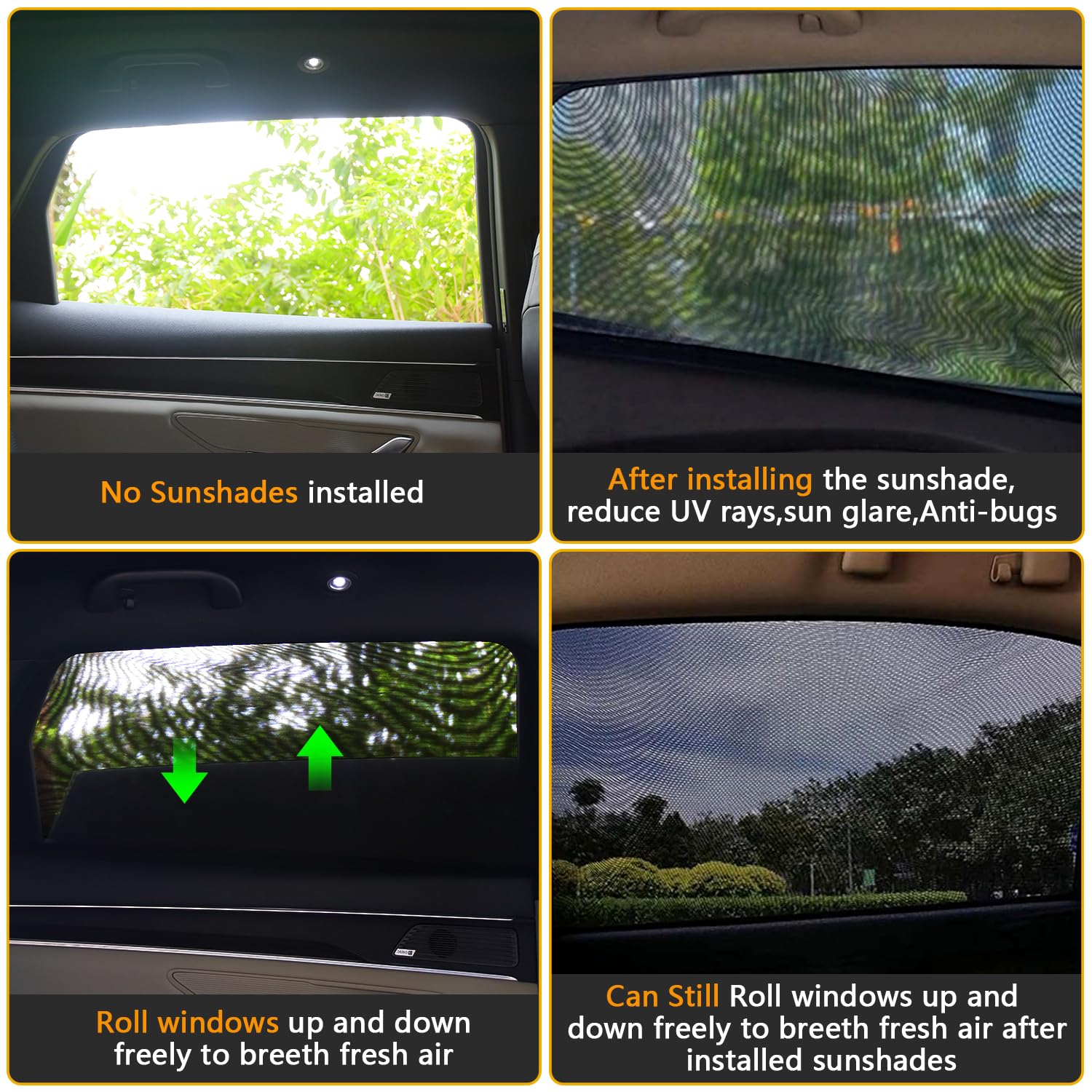Yayalovehomee Car Rear Window Shades, Large Polyester Mesh, Black, 2 Pack - UV Protection & Privacy for Pickup Trucks & SUVs