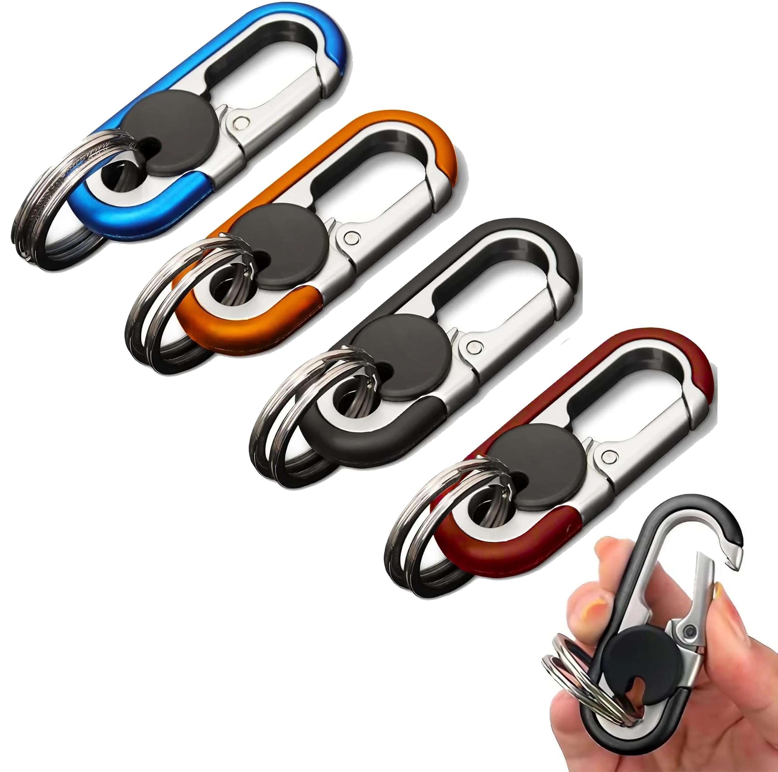 Mens Car Key Chain 4pcs, Personalized Creative Stainless Steel Car Keychain for Men (Black,Blue,Orange,Dark Red)