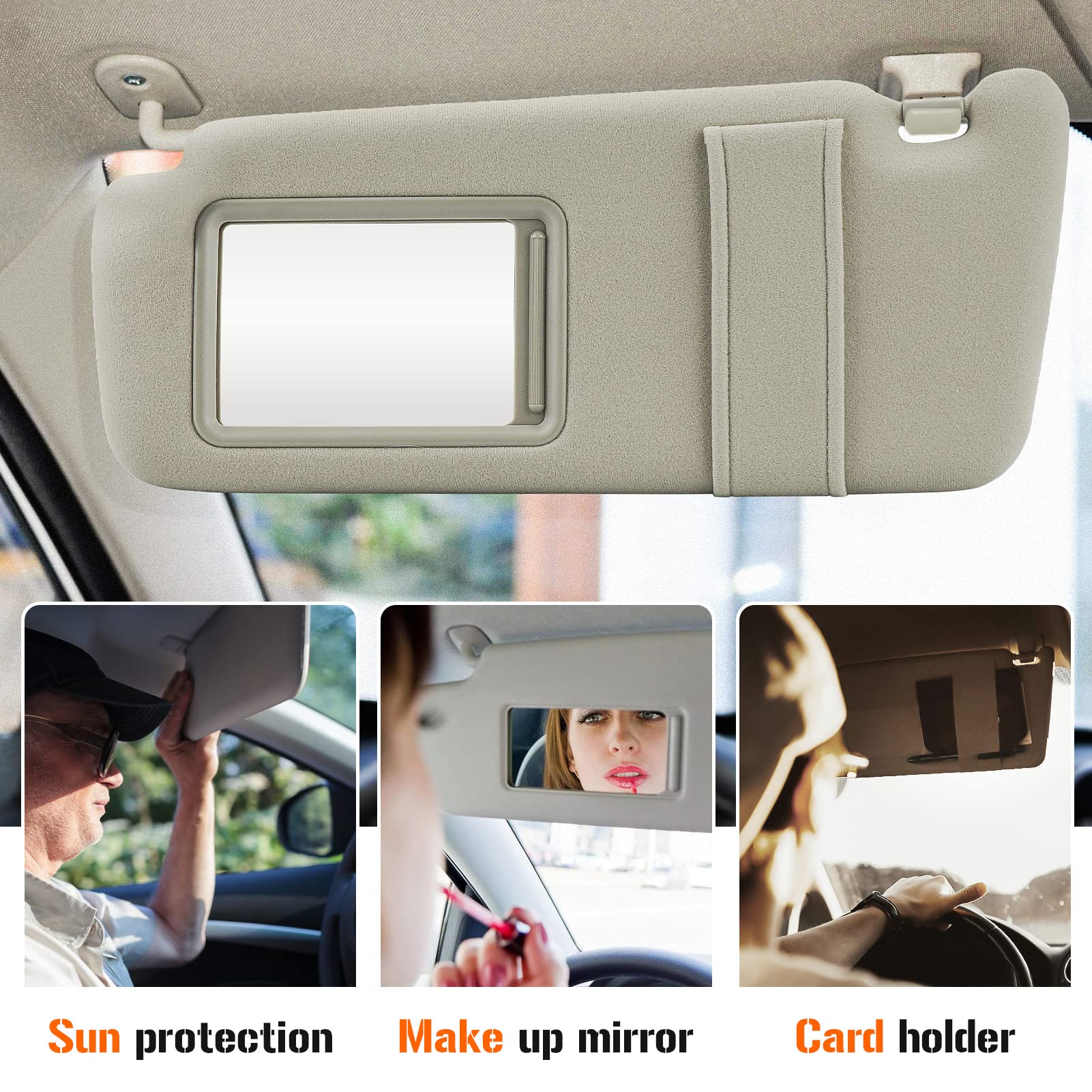 Left & Right Sun Visor For 2007-2011 Toyota Camry Without Sunroof, Driver & Passenger Side Beige Sunvisor Replacement 74310-0675