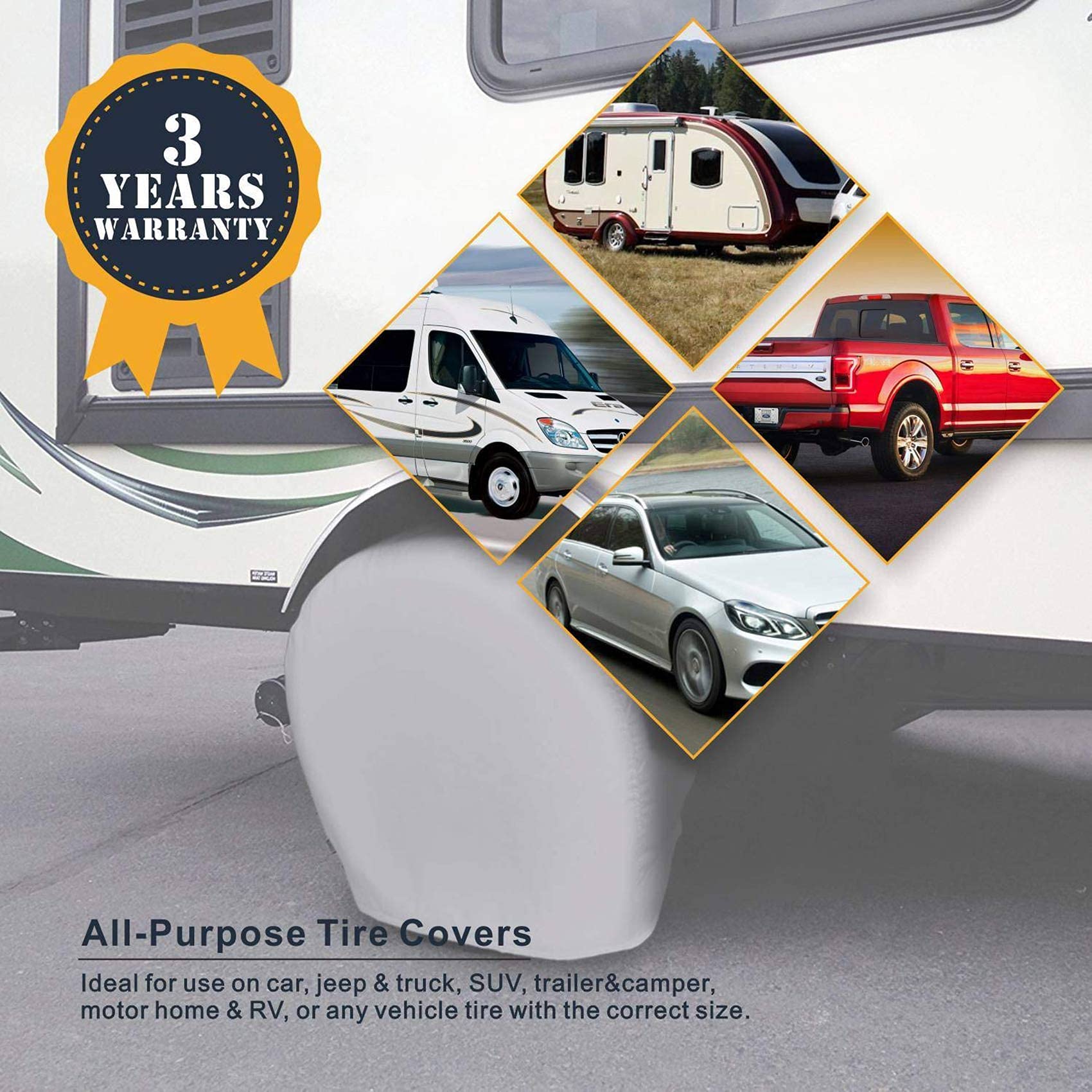 Explore Land Tire Covers 4 Pack - Charcoal Tough Protectors for Truck, SUV, RV - Fits Tire Diameters 35-38.75 inches