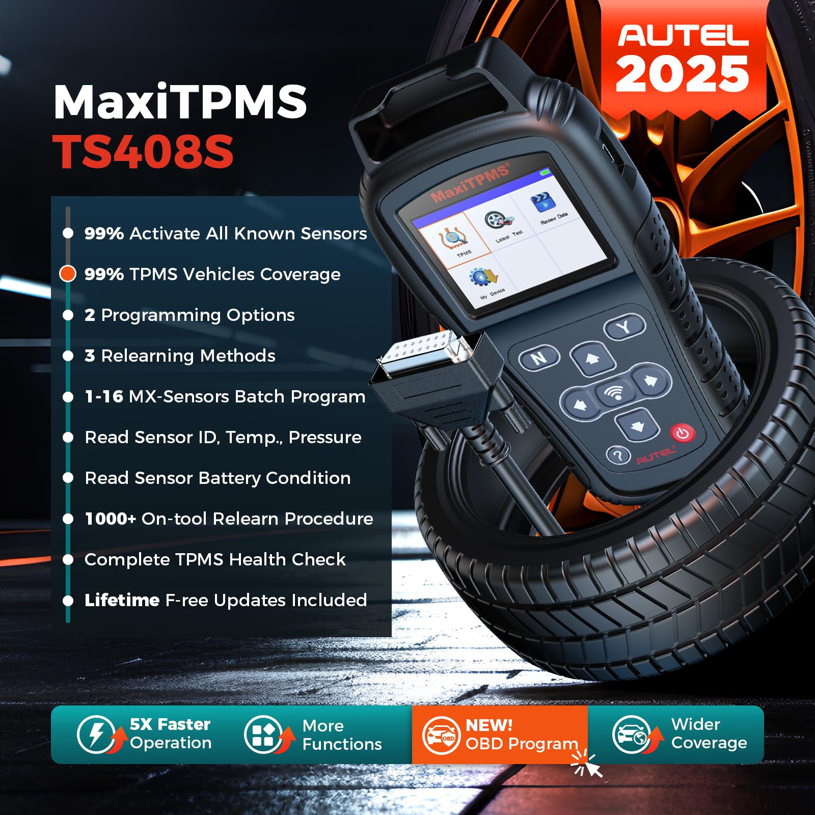 Autel Maxitpms Ts408S, 2025 Tpms Relearn Tool Updated Of Ts401 Ts408, Obd Ii Programming Scanner, Oem Sensor(315 433Mhz) Relearn, Activation, Reset, Read Clear Dtcs, Smae As Ts501 Pro Ts508Wifi Ts601