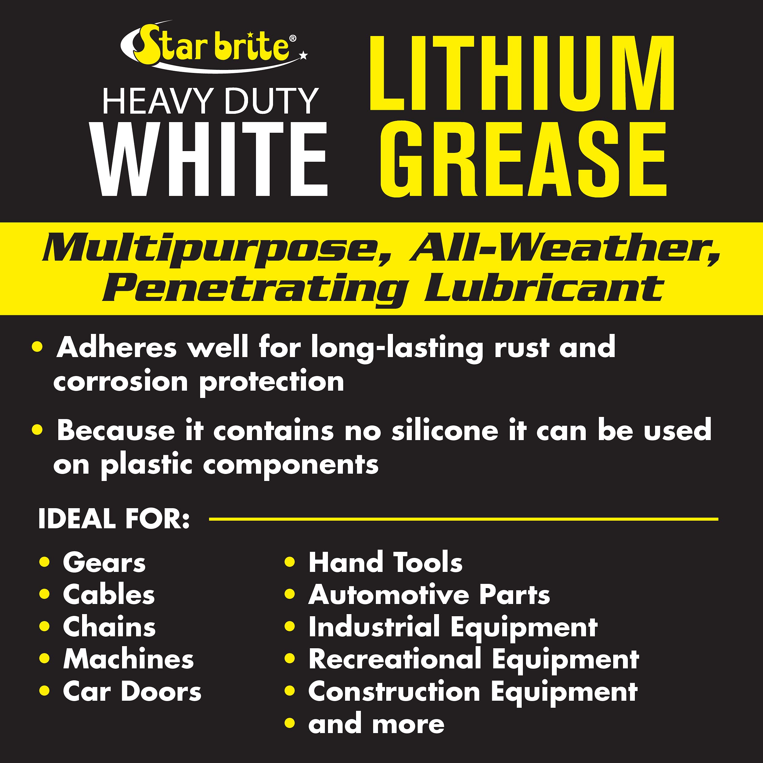 STAR BRITE Heavy-Duty White Lithium Grease - 14 OZ Cartridge - All-Weather, High-Performance Lubricant for Marine, Auto, and Ind