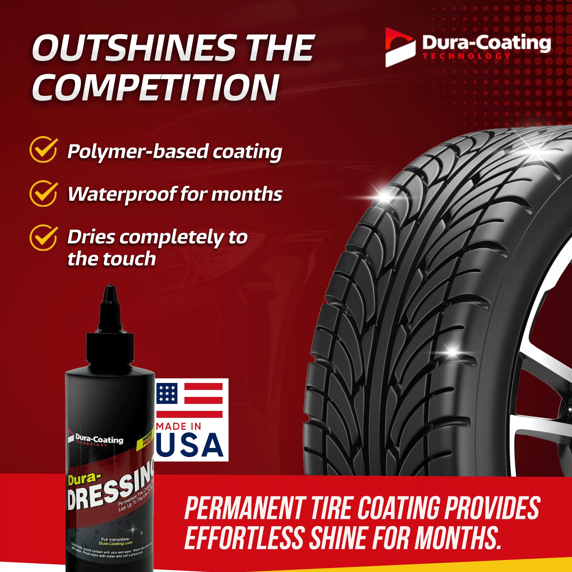 DURA-COATING TECHNOLOGY Dura-Dressing Re-Load Tire Dressing Kit, 8 oz Bottle - Made in USA for a Brilliant Shine