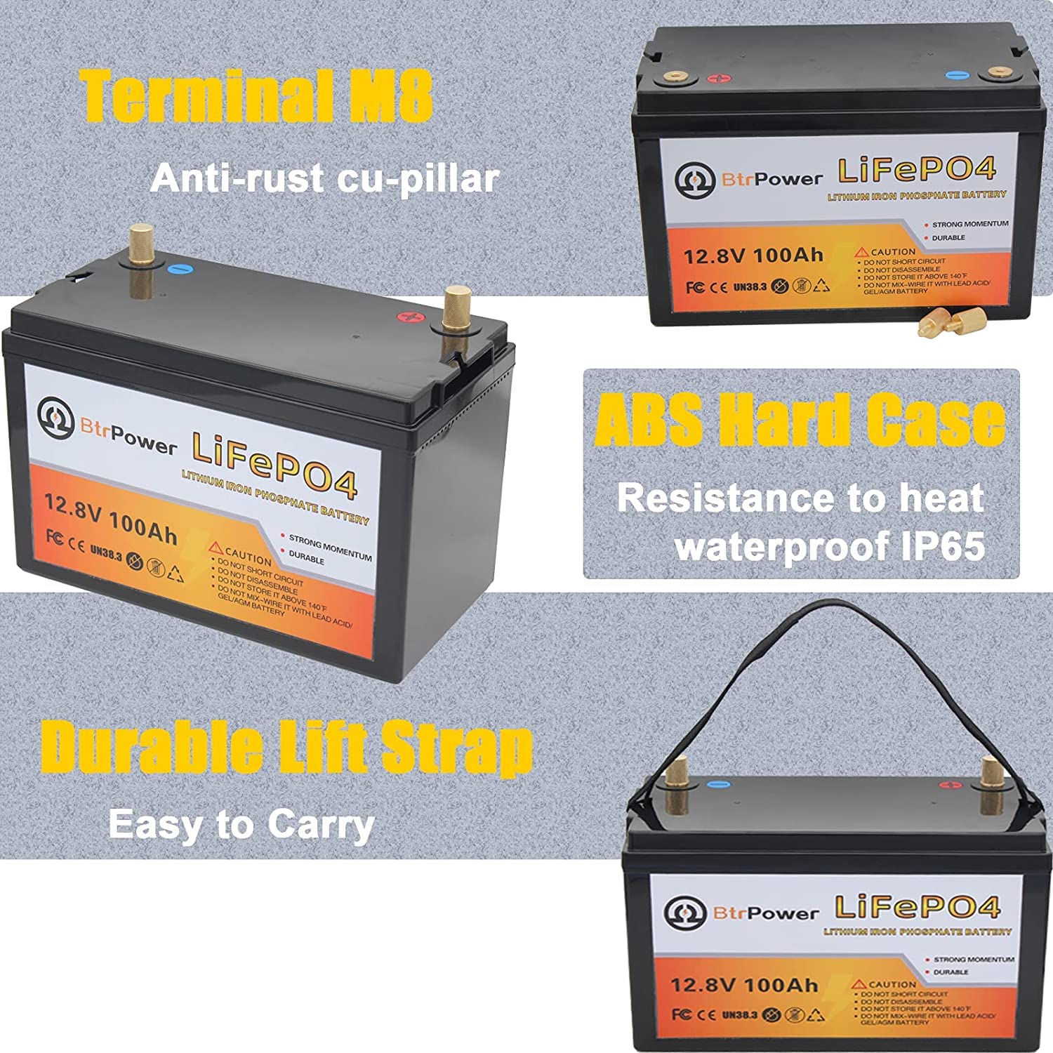 BtrPower 12V 100AH LiFePO4 Lithium Battery with 14.6V 10A Charger for RV, Off-Grid, Solar, Marine, Golf Cart, Deep Cycle
