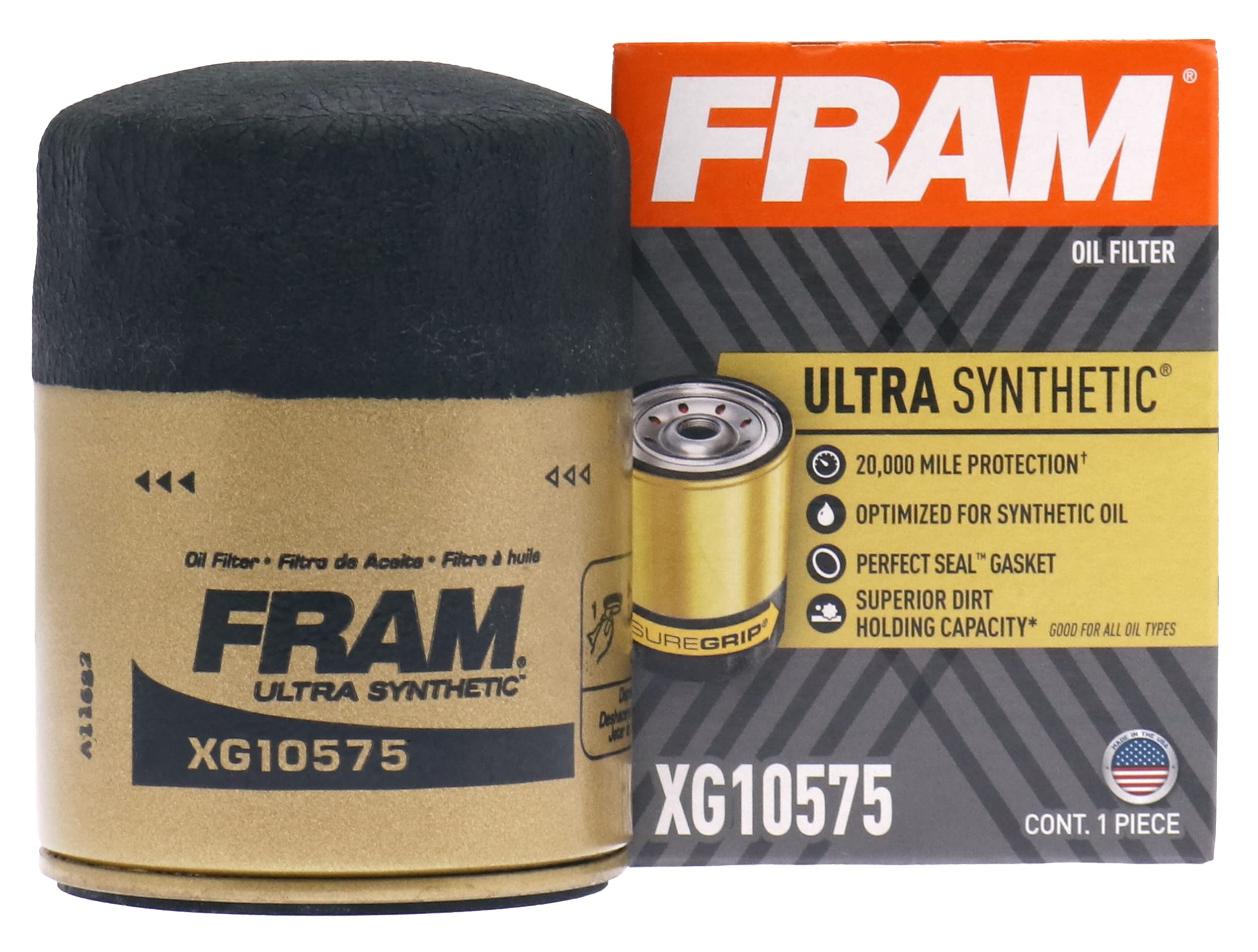 Fram Ultra Synthetic Automotive Replacement Oil Filter, Designed For Synthetic Oil Changes Lasting Up To 20K Miles, Xg10575 With