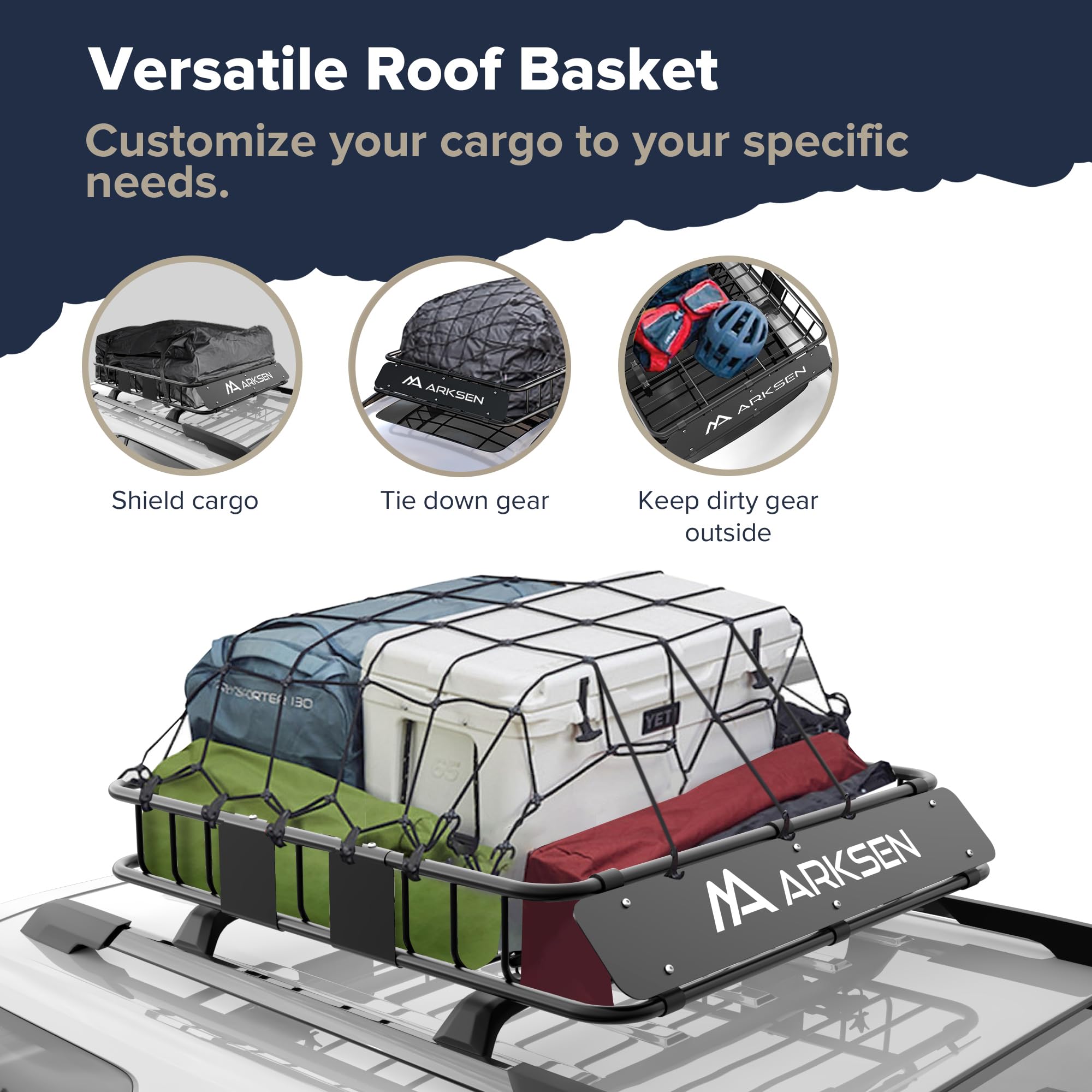 Arksen 43 X 39 X 6 Inch Universal 250Lb Heavy Duty Roof Rack Cargo With Cargo Net, Car Top Luggage Holder Carrier Basket With Ex