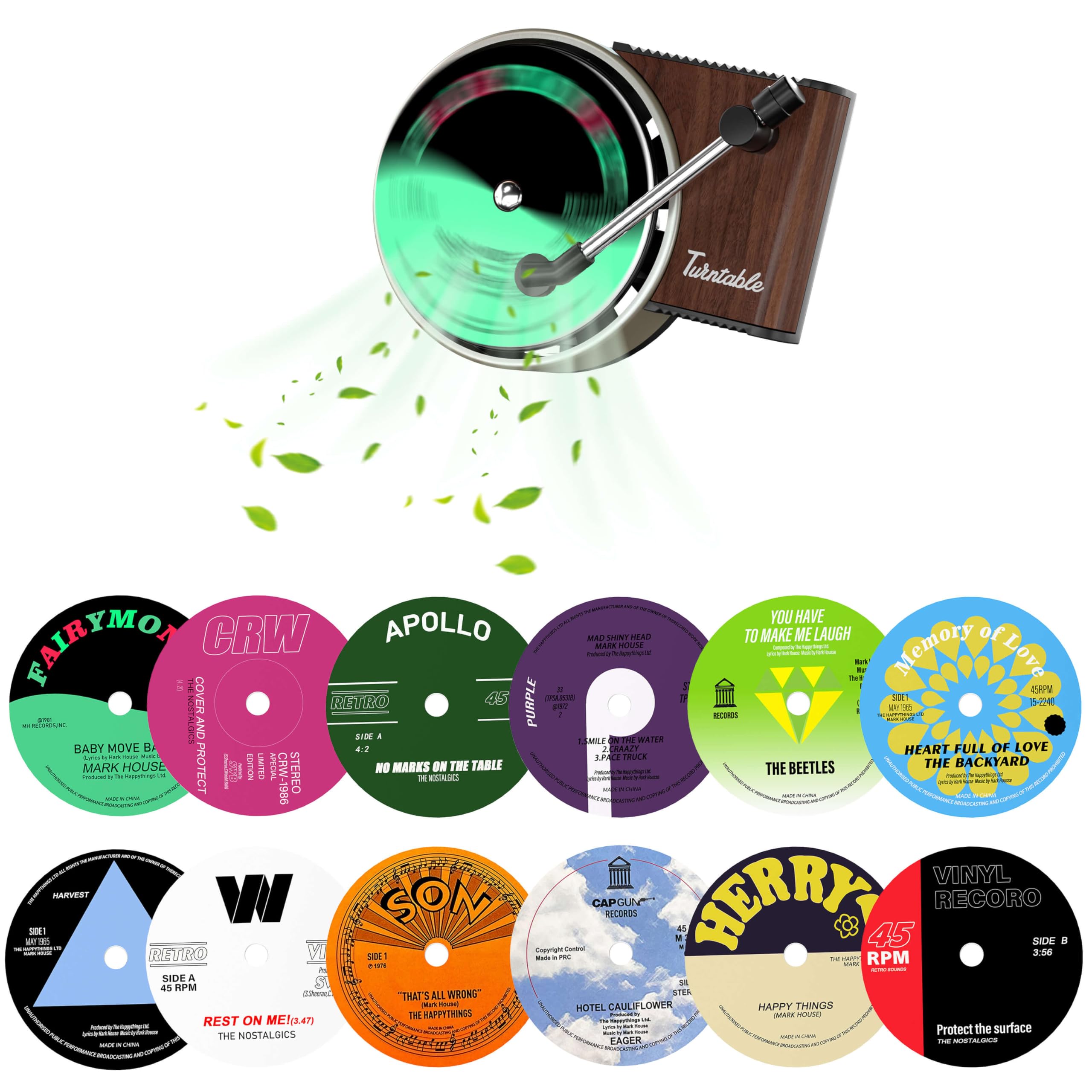Maicican 12Pcs Customizable Car Air Freshener Vent Clip, Pop Singer Album Cover Record Player Shape, Music Lover Gifts. (Retro)