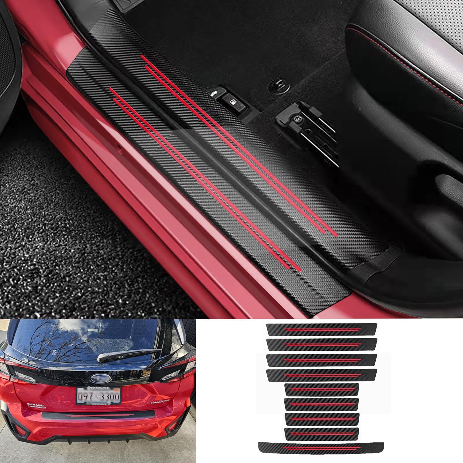 Tacopets Door Sill Protector, Door Sill Scratch Protection (For All Car Models) Door Sill Protector, Door Sill Trim(9Pc Red)