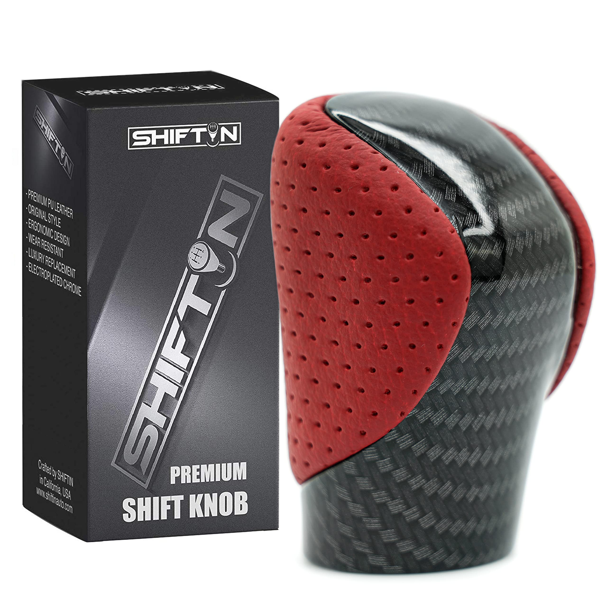 SHIFTIN Gear Shift Knob Shifter for Lexus ES GS GX is NX RC RX 200t 300 350 3450h 450hL 350L (Circuit Red Leather/Carbon Fiber P