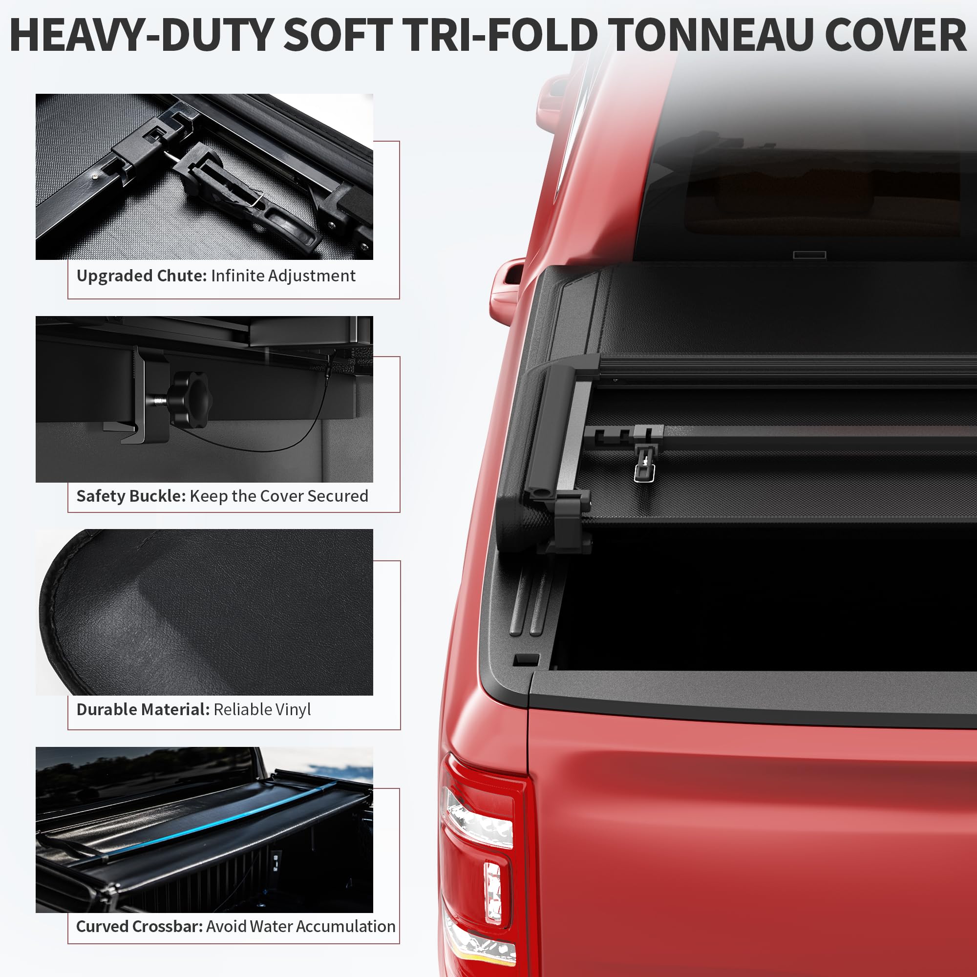 Oedro Soft Tri-Fold Truck Bed Tonneau Cover Compatible With 2014-2021 Toyota Tundra (Excl.Trail), Fleetside 5.5 Ft Bed With Deck