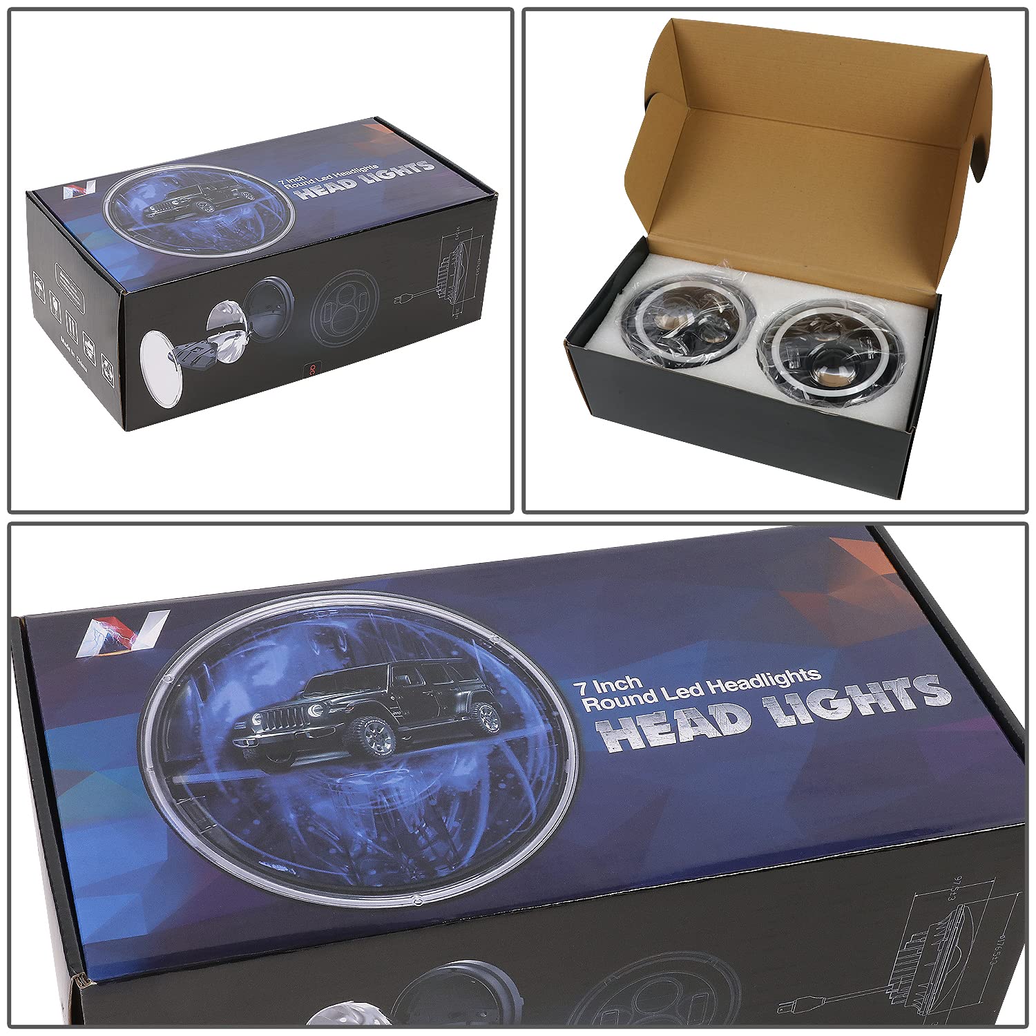 Nuvision Lighting Nvl-Hl-001H 7 Inches Led Halo Drl Headlight High Low Beam Compatible With 97-17 Jeep Wrangler Jk Tj Lj Cj 18 W
