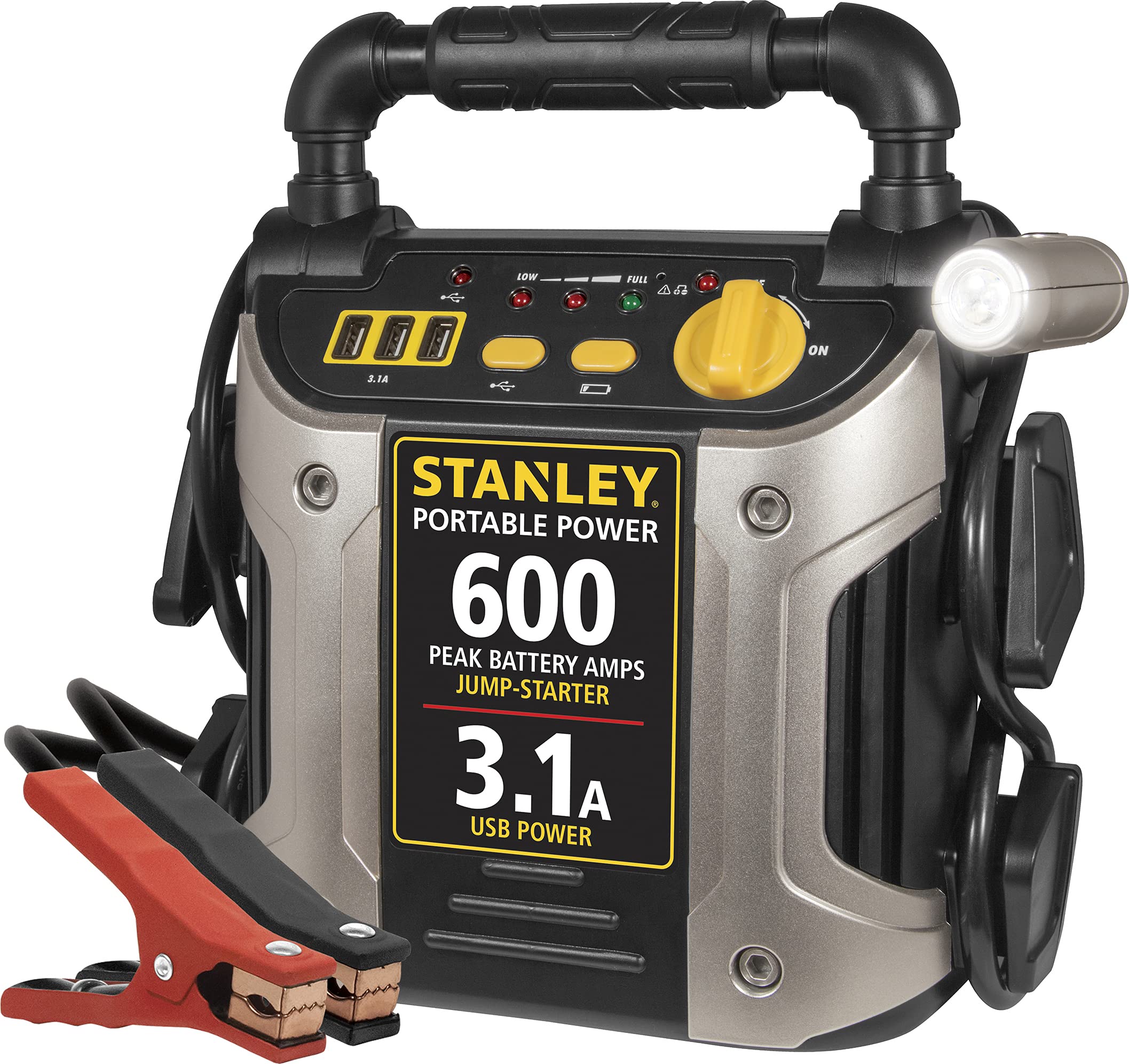 STANLEY J309 Portable Power Station Jump Starter, 600 Peak Amp, 3.1A USB Ports, Battery Clamps