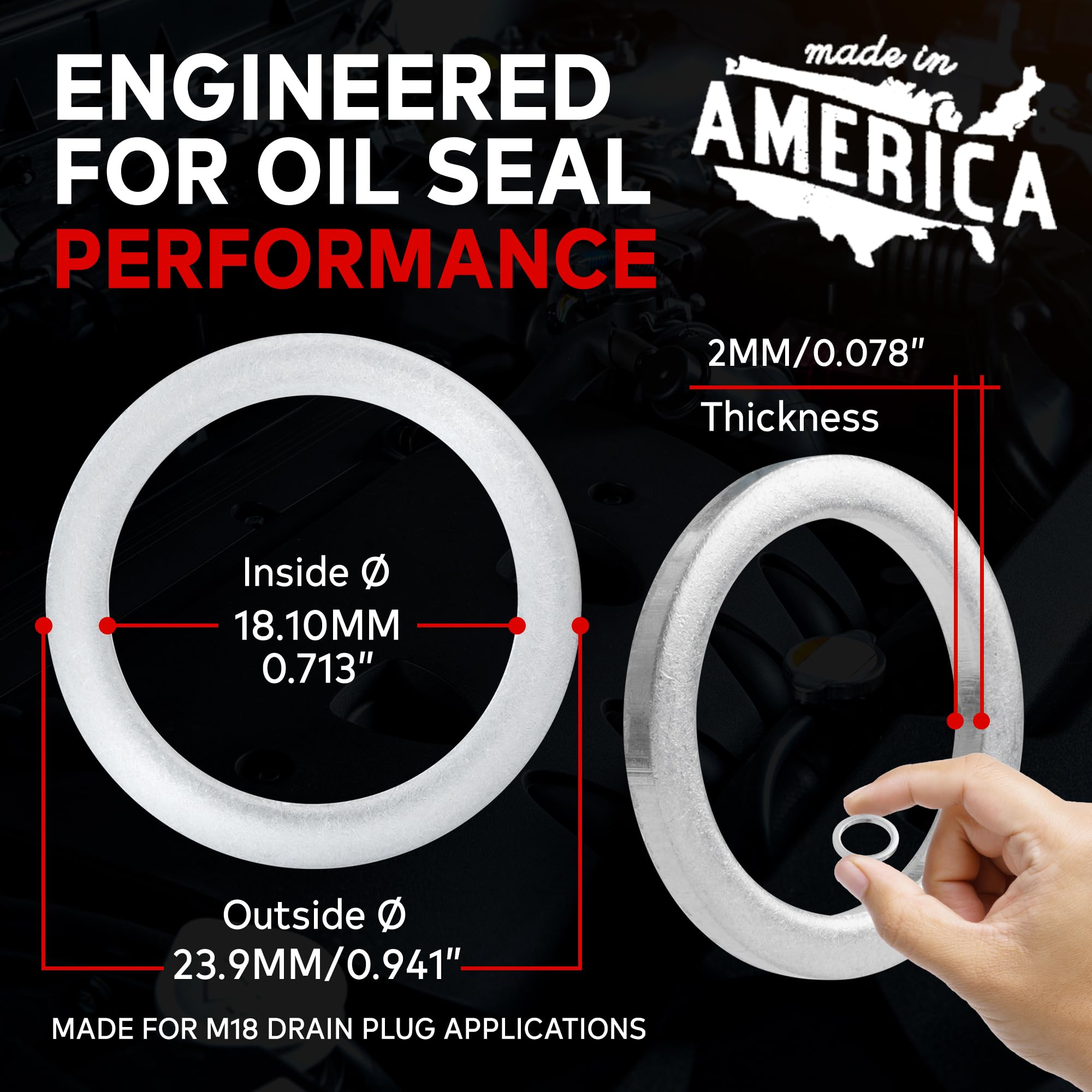 Votex - Made In Usa - Acwm18-20 Pack - M18 Aluminum Oil Or Coolant Crush Washers/Drain Plug Seal Ring Gasket