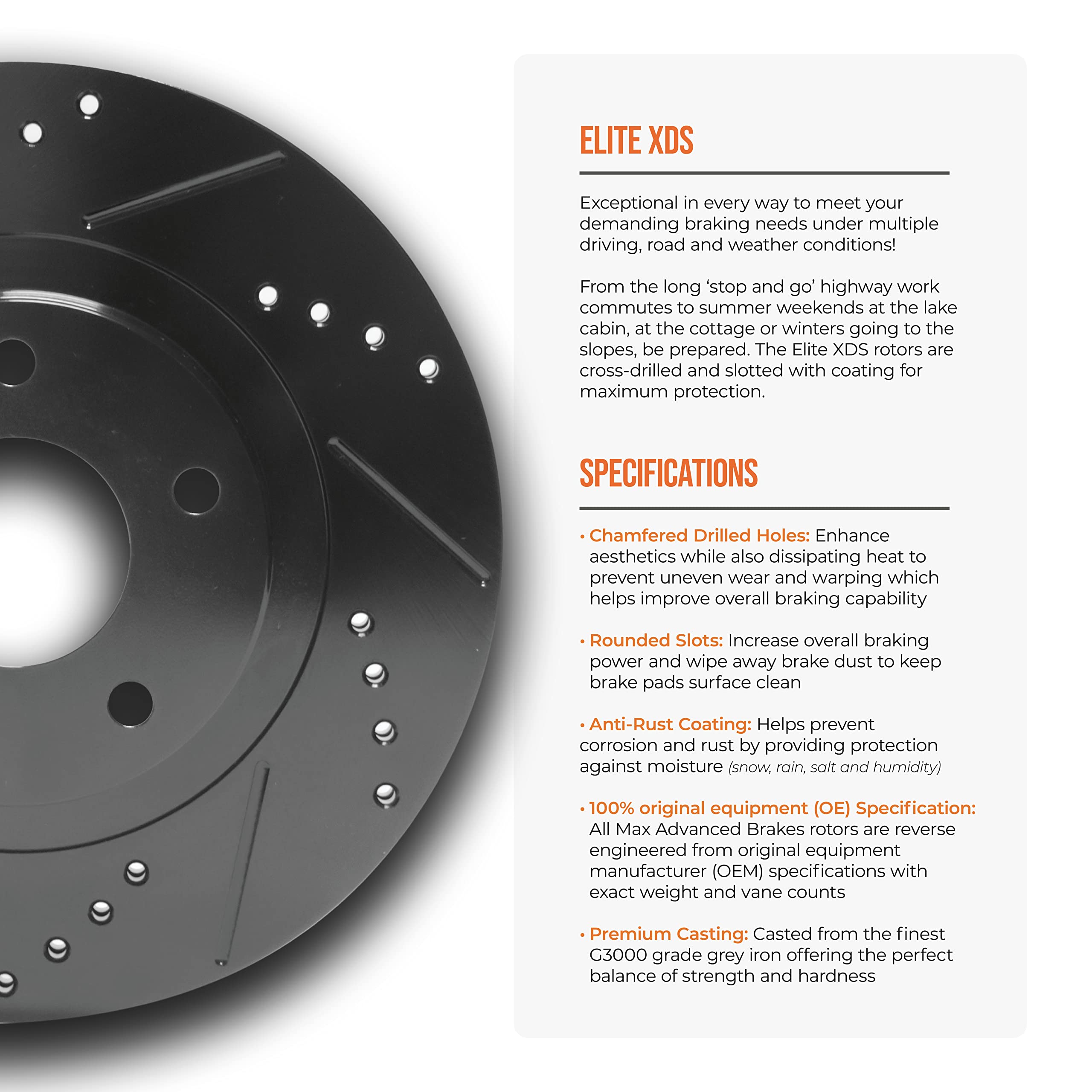 Max Advanced Brakes Front & Rear Brake Kit For 2006-2021 Dodge Charger Challenger Chrylser 300 V6 W/12.60' Front Rotor Replacement Drilled Slotted Black Coated Disc Brake Rotors And Ceramic Brake Pads