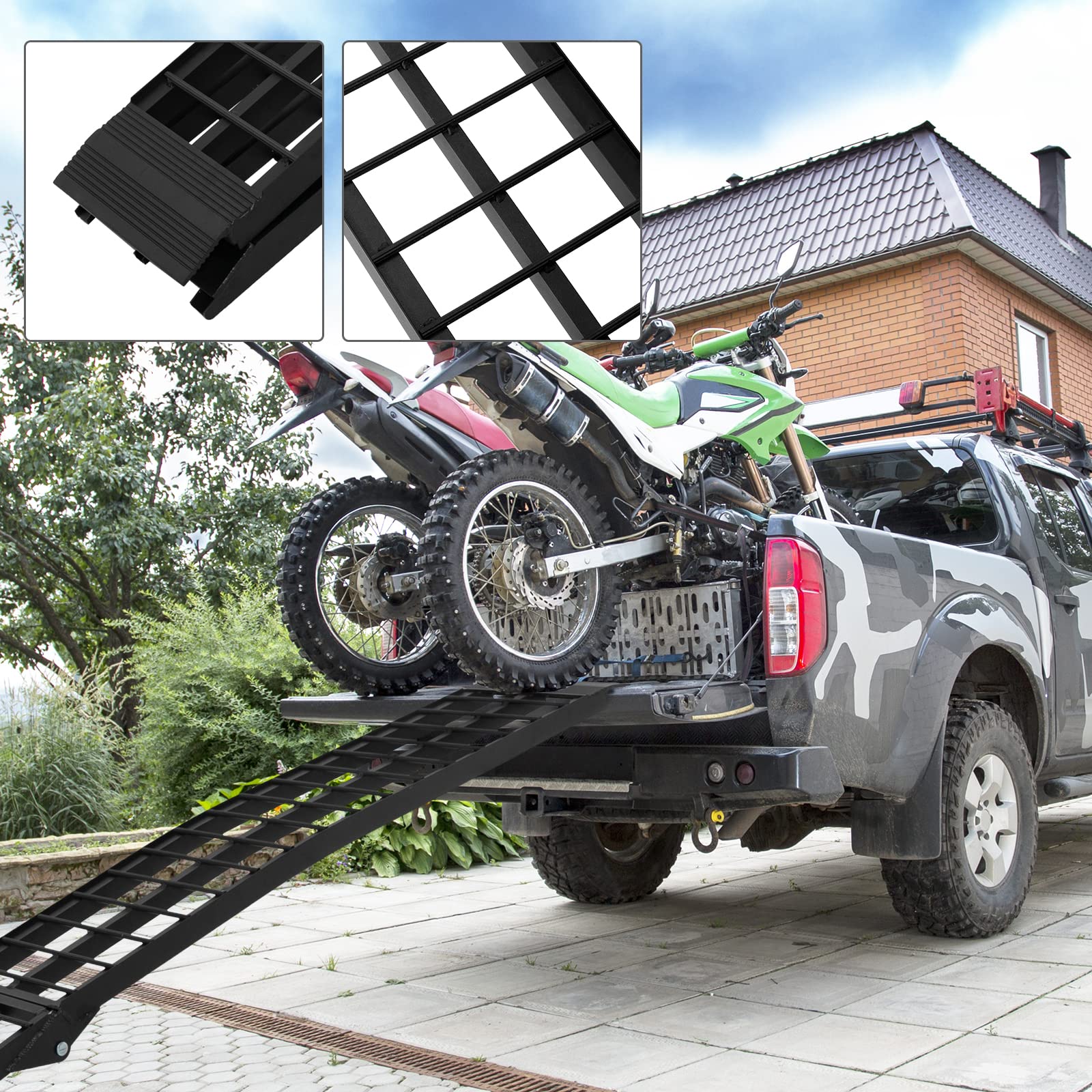 MOTORHOT 10FT Folding Arched Ramps for Lawnmower ATV/UTV Truck - Black Aluminum, 1200lb Capacity