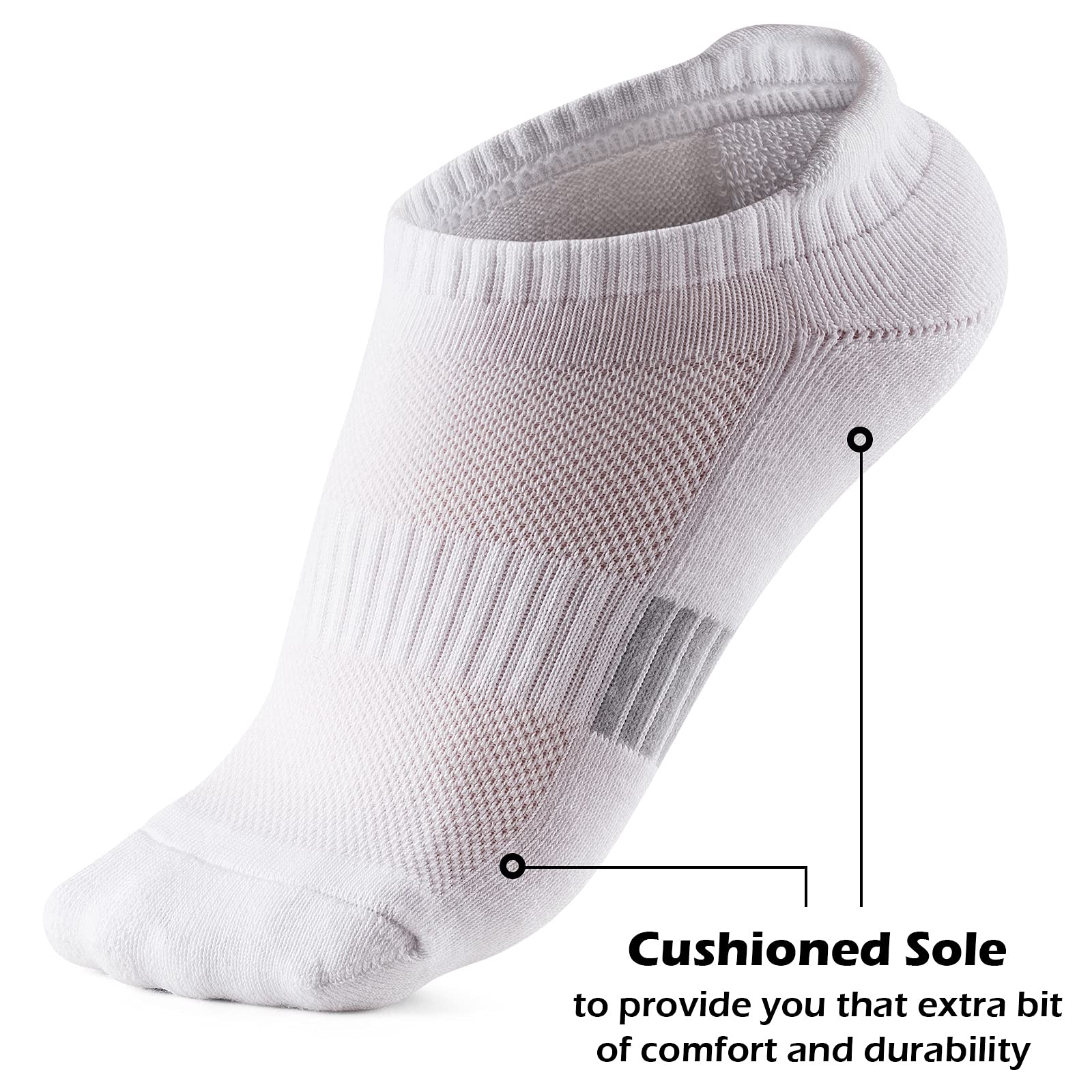 Gonii Ankle Socks Womens Running Athletic No Show Socks Cushioned 5-Pairs White