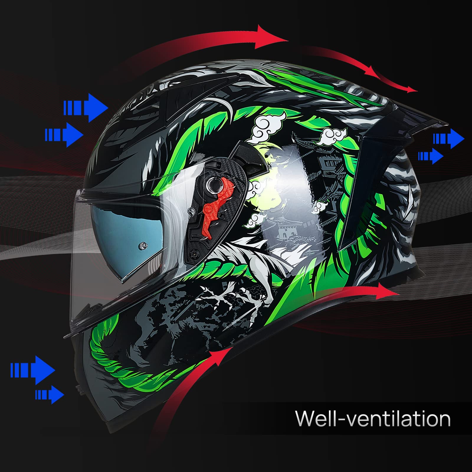 Ilm Motorcycle Helmet Full Face With Pinlock Compatible Clear&Tinted Visors And Fins Street Bike Motocross Casco Dot Model Z501(Legend Green, Large)