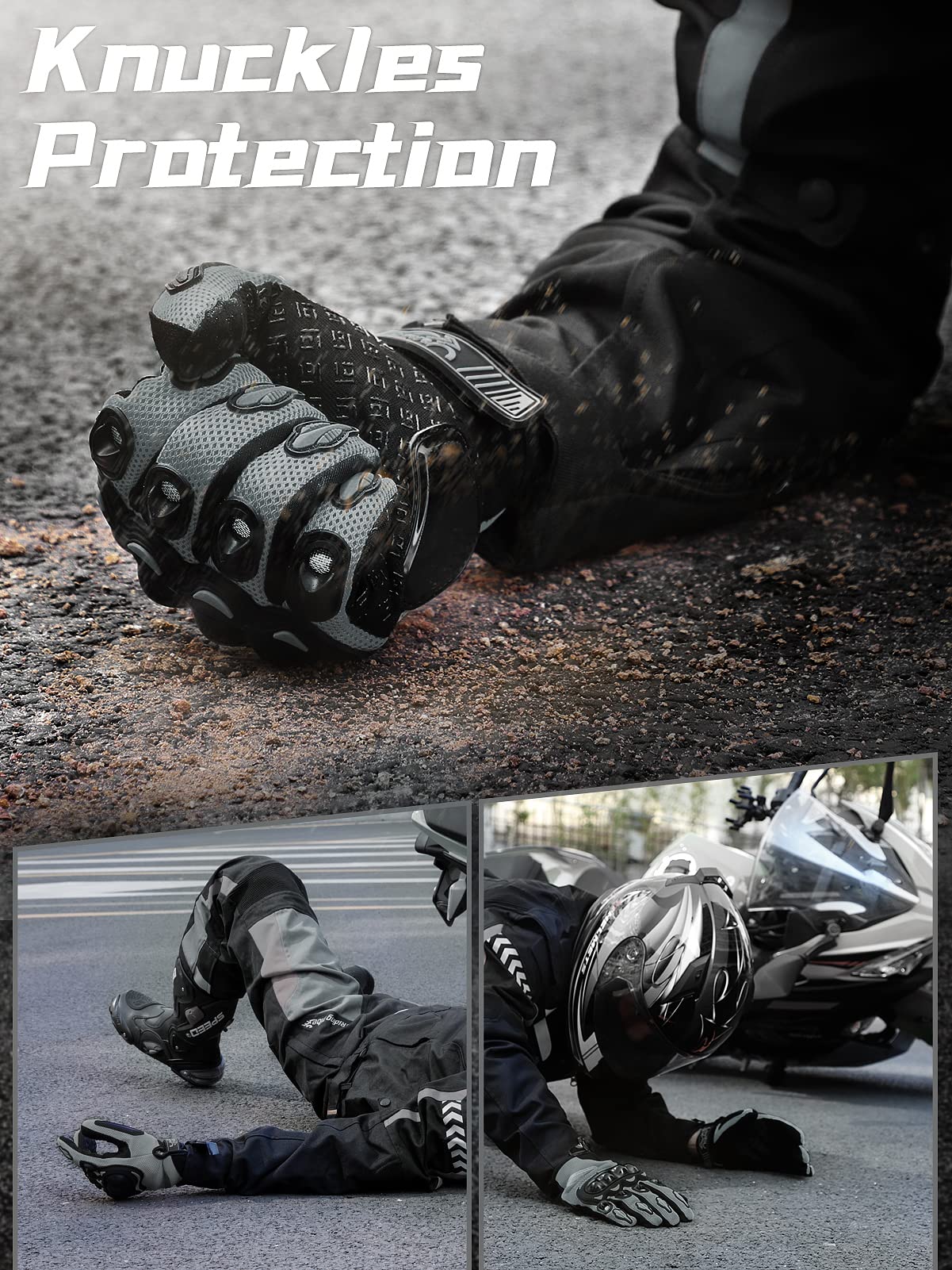 Cofit Summer Motorcycle Glove For Men And Women, Breathable Mesh Motorbike Gloves With Hard Knuckle And Touchscreen For Bmx Atv Mtb Riding, Road Racing, Cycling And Bike Gray M