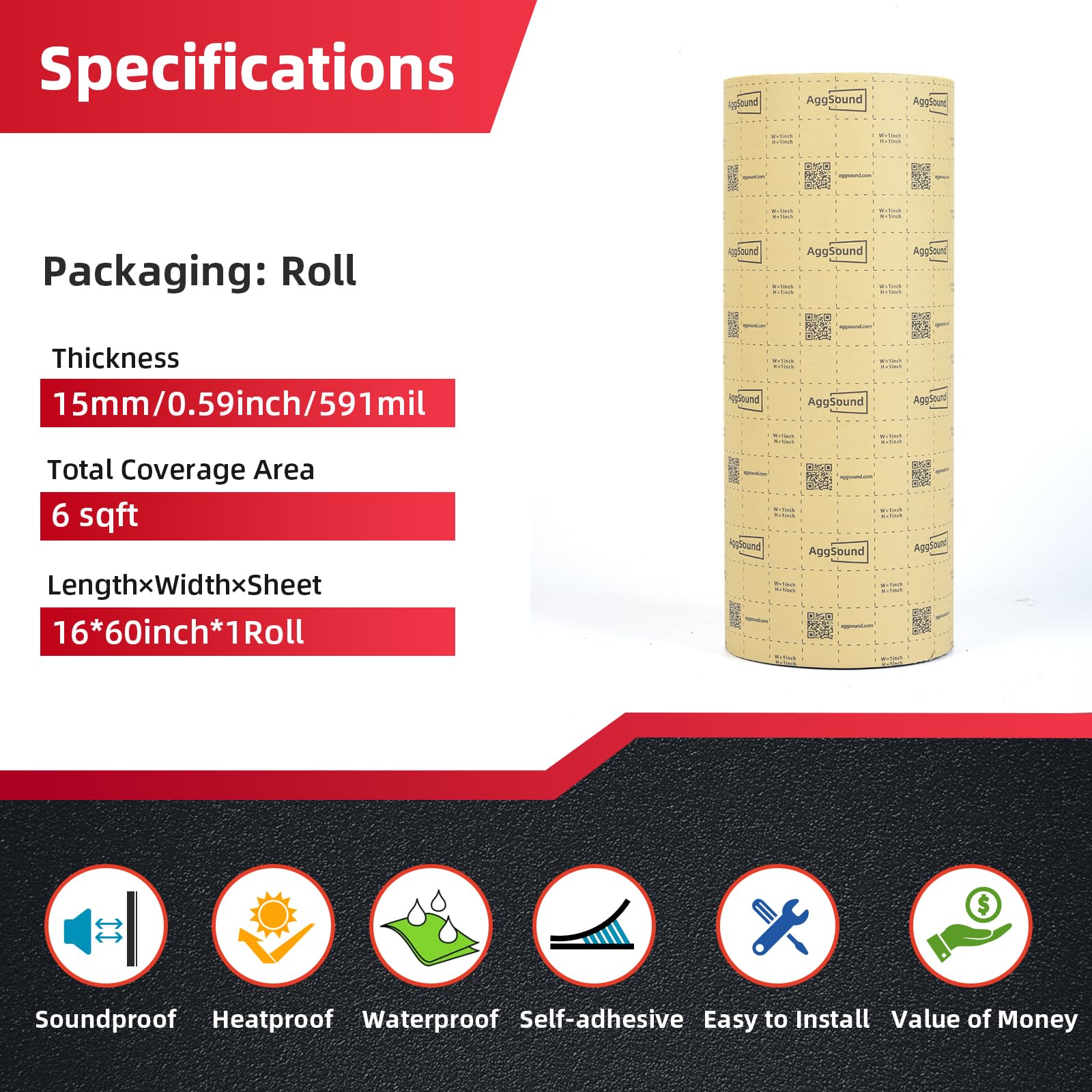 Aggsound 3/5Inch Thickened Sound Deadener For Multiple Use,High Density Foam With Adhesive,For Car, Boat, Rv Shield Insulation D