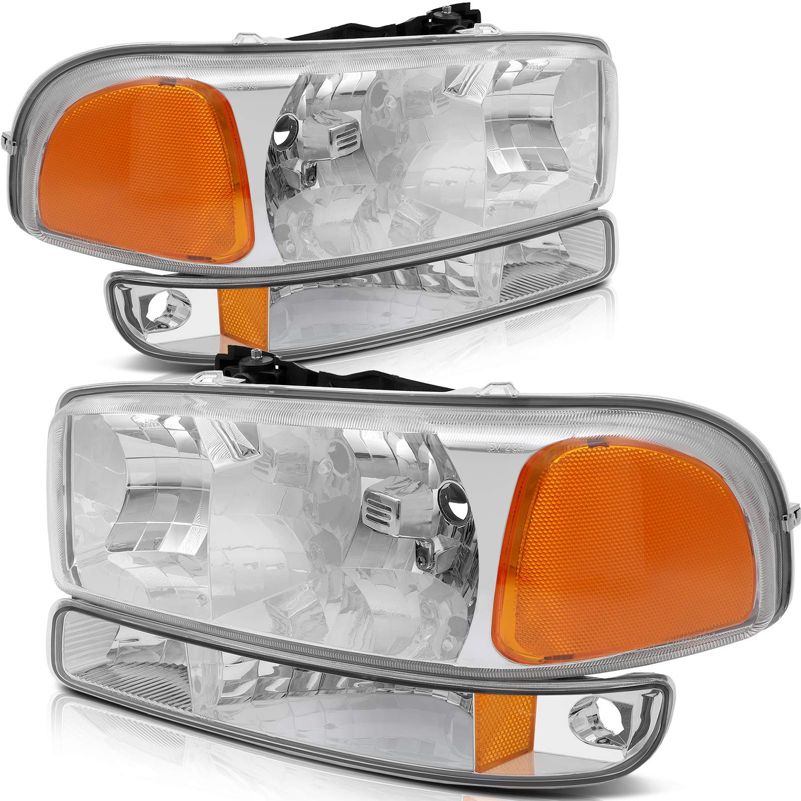 OCPTY Headlight Assembly Pair Replacement For GMC Sierra 1500 1999-2006 For GMC Sierra 1500/3500 Classic 2007 Chrome Housing Amb