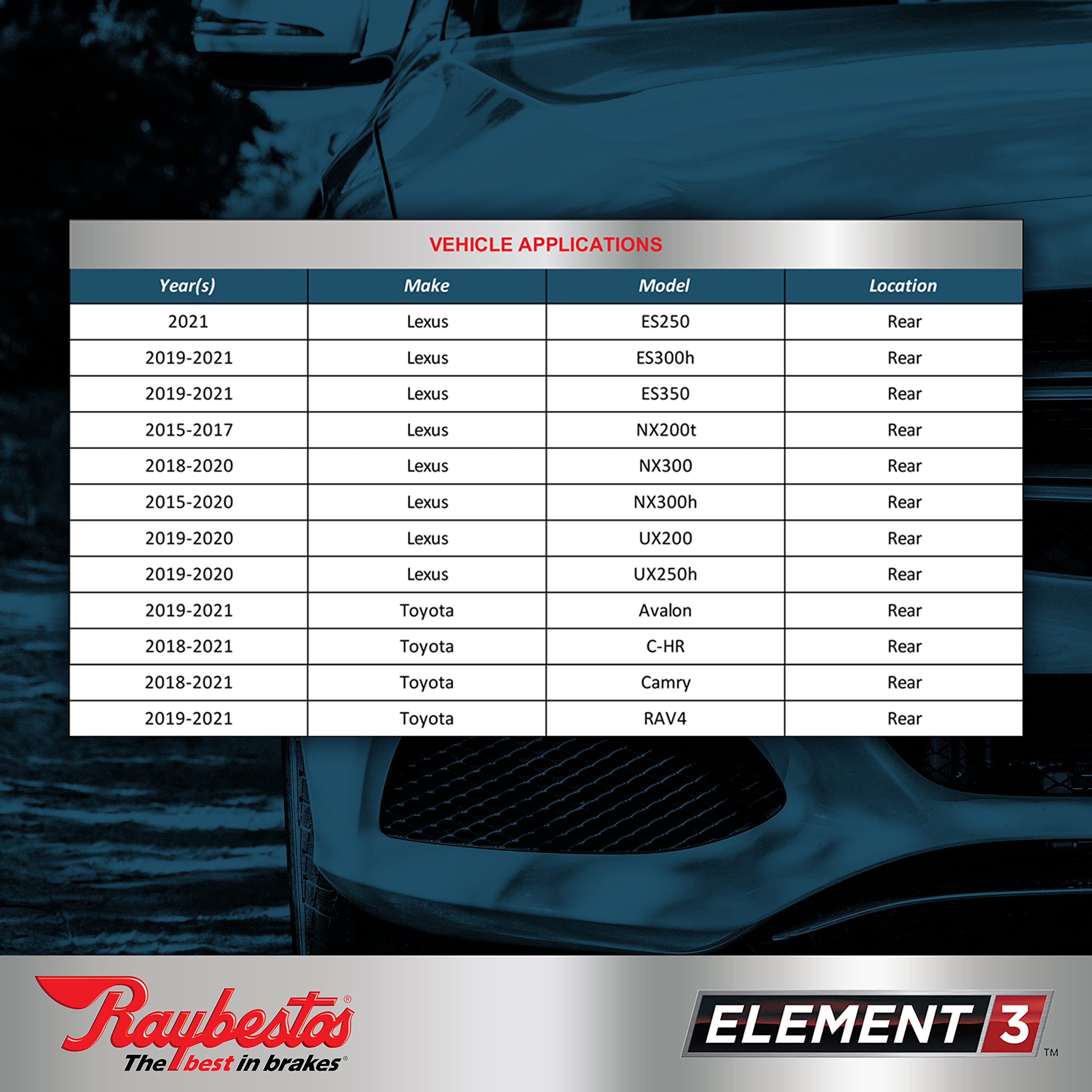 Raybestos Element3 Automotive Replacement Rear Brake Pad Set For Select Lexus, Toyota (Eht1805H)
