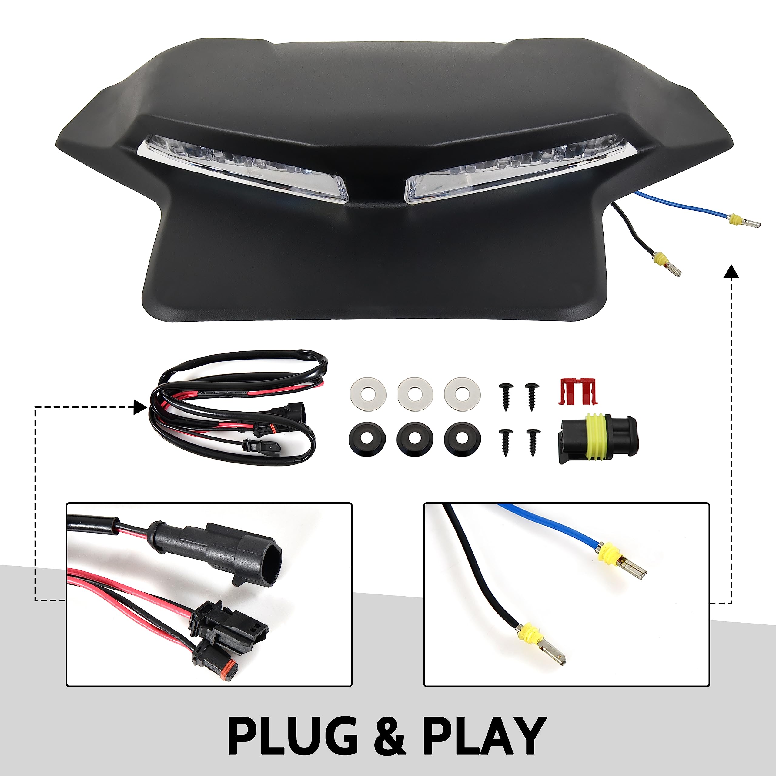 SAUTVS LED Auxiliary Light DRL Kit for Can-Am Ryker, Black Hood Panel, Model ZP-YJ-030602-014, Durable ABS Material