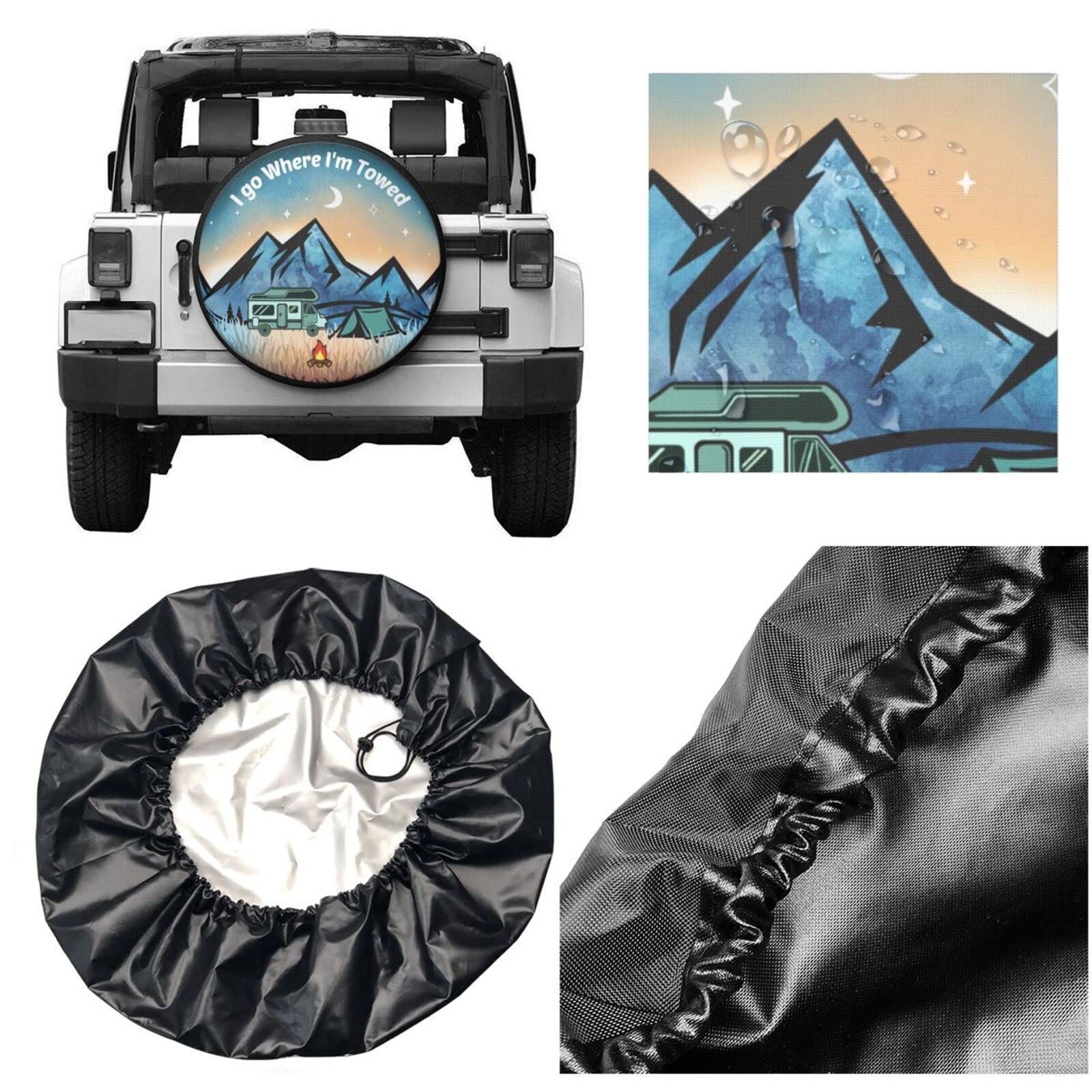 Gwomo I Go Where I'M Towed Spare Tire Cover Weatherproof Wheel Protectors Universal Fit For Trailer Rv Suv Truck Camper Travel Trailer 15