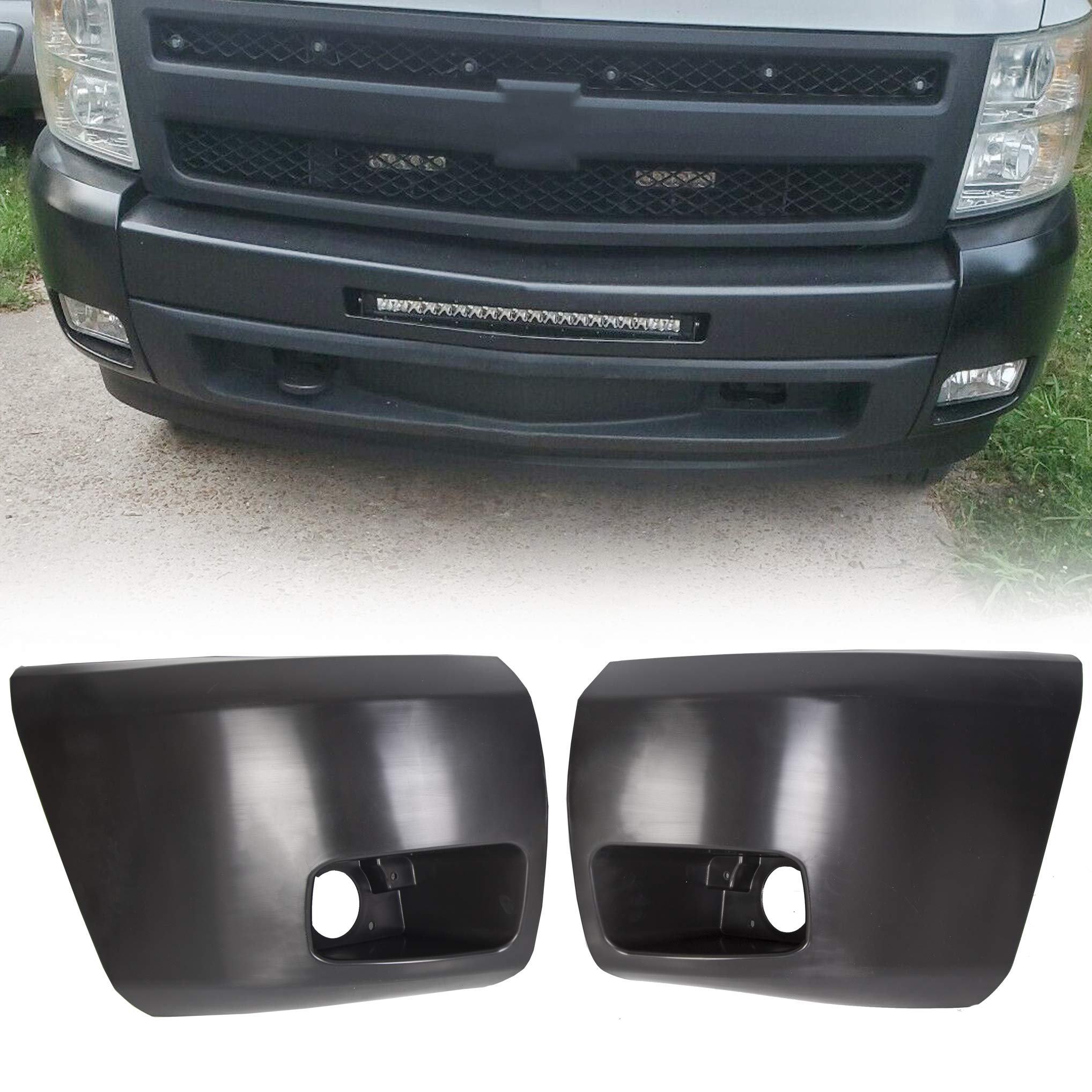 KUAFU Front Bumper End Cap W/Fog Light Hole Compatible with 2007-2013 Chevy Silverado 1500 GM1005147 15891682 GM1004147 15891681