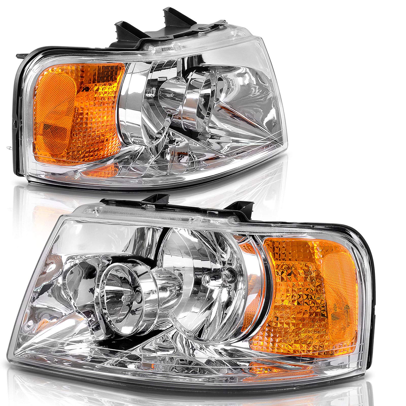 AUTOSAVER88 Headlights Assembly Compatible with 03 04 05 06 2003 2004 2005 2006 Ford Expedition Chrome Housing