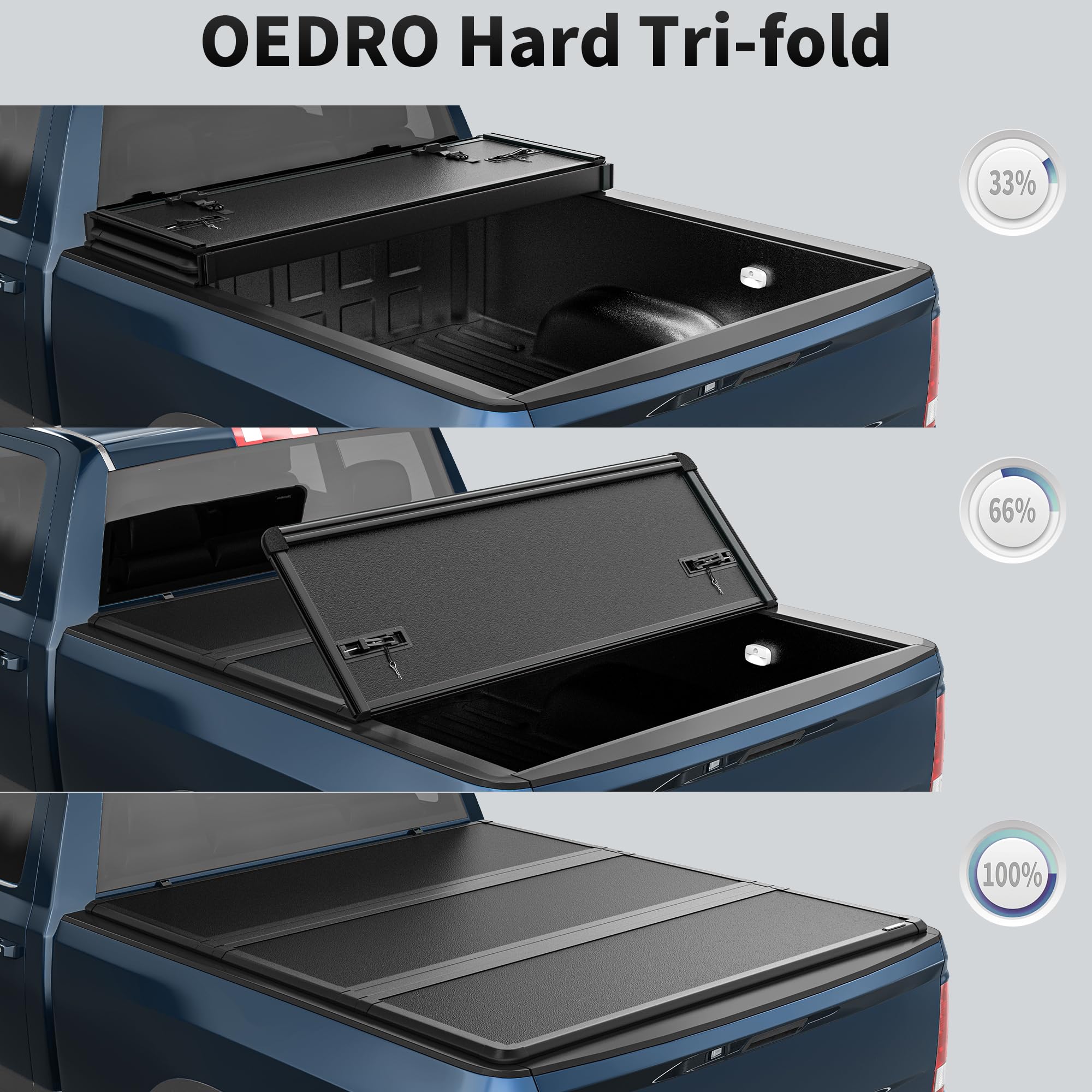 oEdRo Hard Tri-fold Tonneau Cover for 2024-2026 Toyota Tacoma, 6ft Bed, Black, Model MAOEDHiiSD