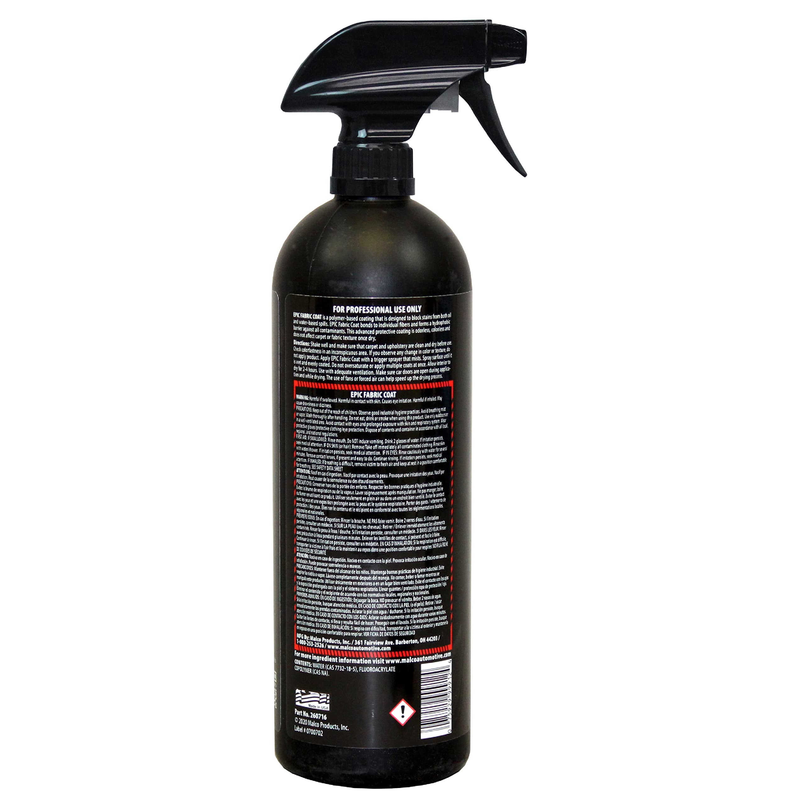 Malco Epic Fabric Coat - Advanced Fabric Protection/Protects Cloth Seats And Carpets/Prevents Interior Staining Of Vehicle Surfa