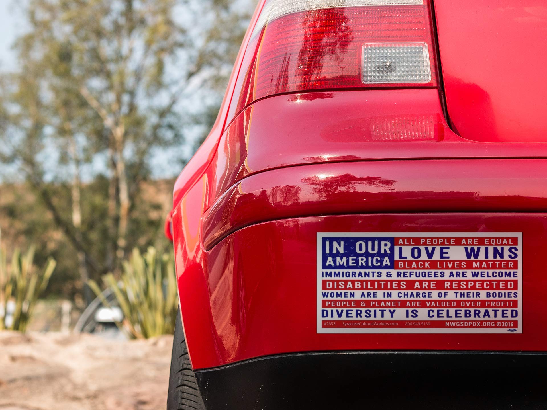 Syracuse Cultural Workers Vinyl Bumper Sticker - Black Lives Matter & Love Wins, 7.75x3.75 Inches, Red White and Blue, Model LS427