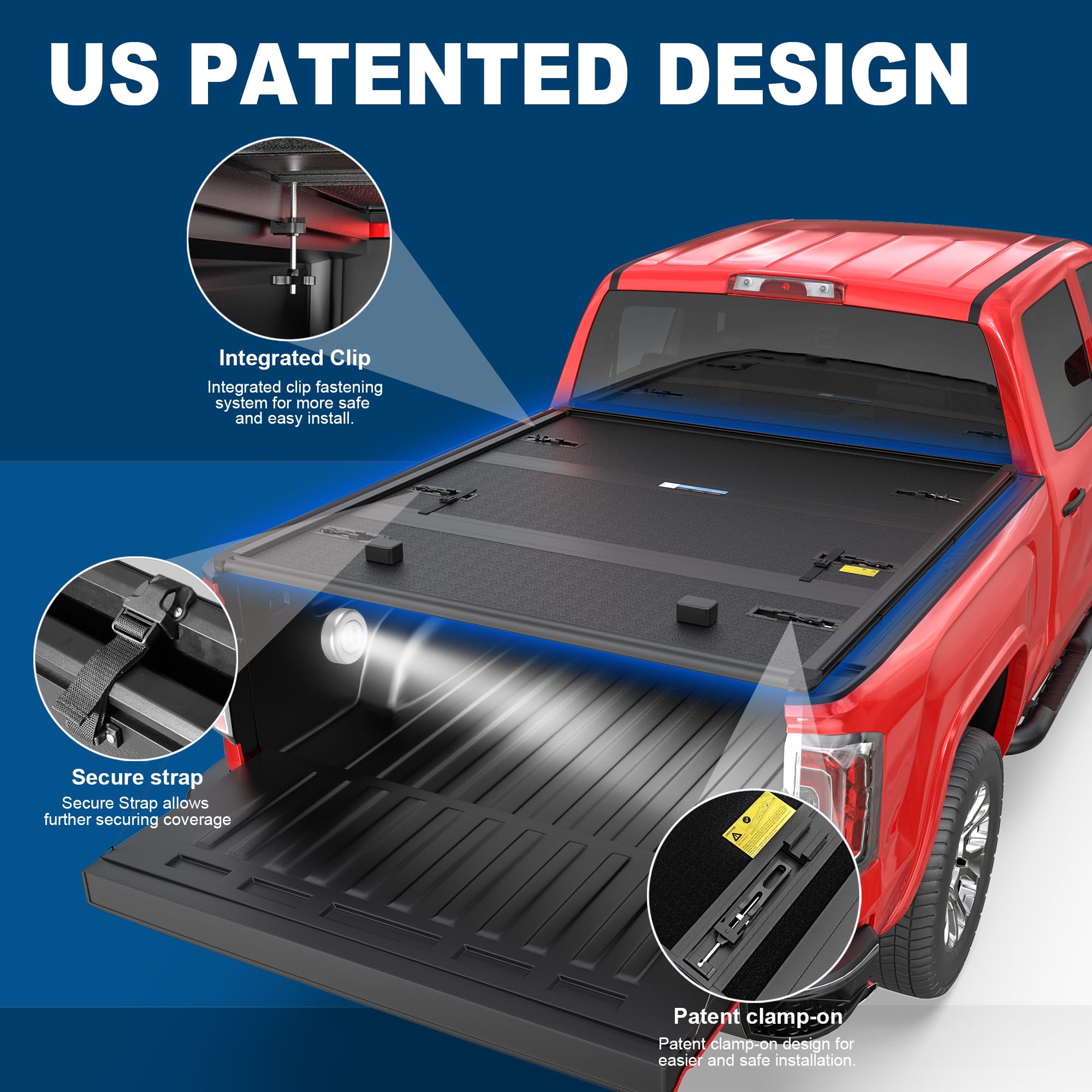 Mostplus Fiberglass Tri Fold Tonneau Cover Hard Truck Bed Compatible With 2007-2025 Chevy Chevrolet Silverado Gmc Sierra 1500 Fl