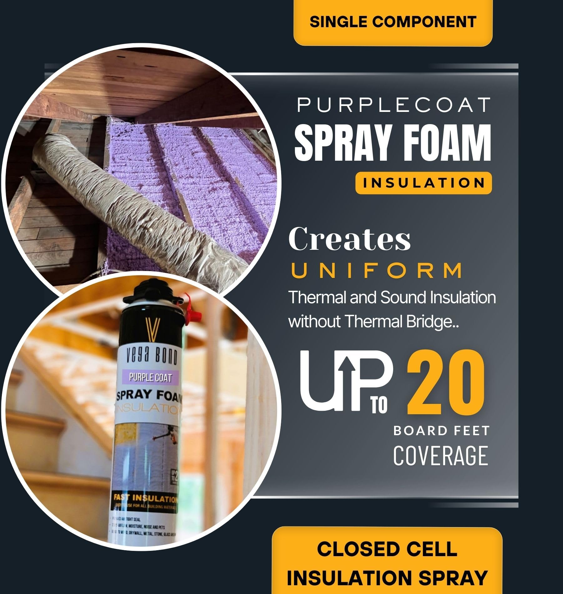 Vega Bond Sf001 12-Packs, Premium Single Component, Self Expanding, Purplecoat Closed Cell Insulation Spray Foam, Acoustic Spray