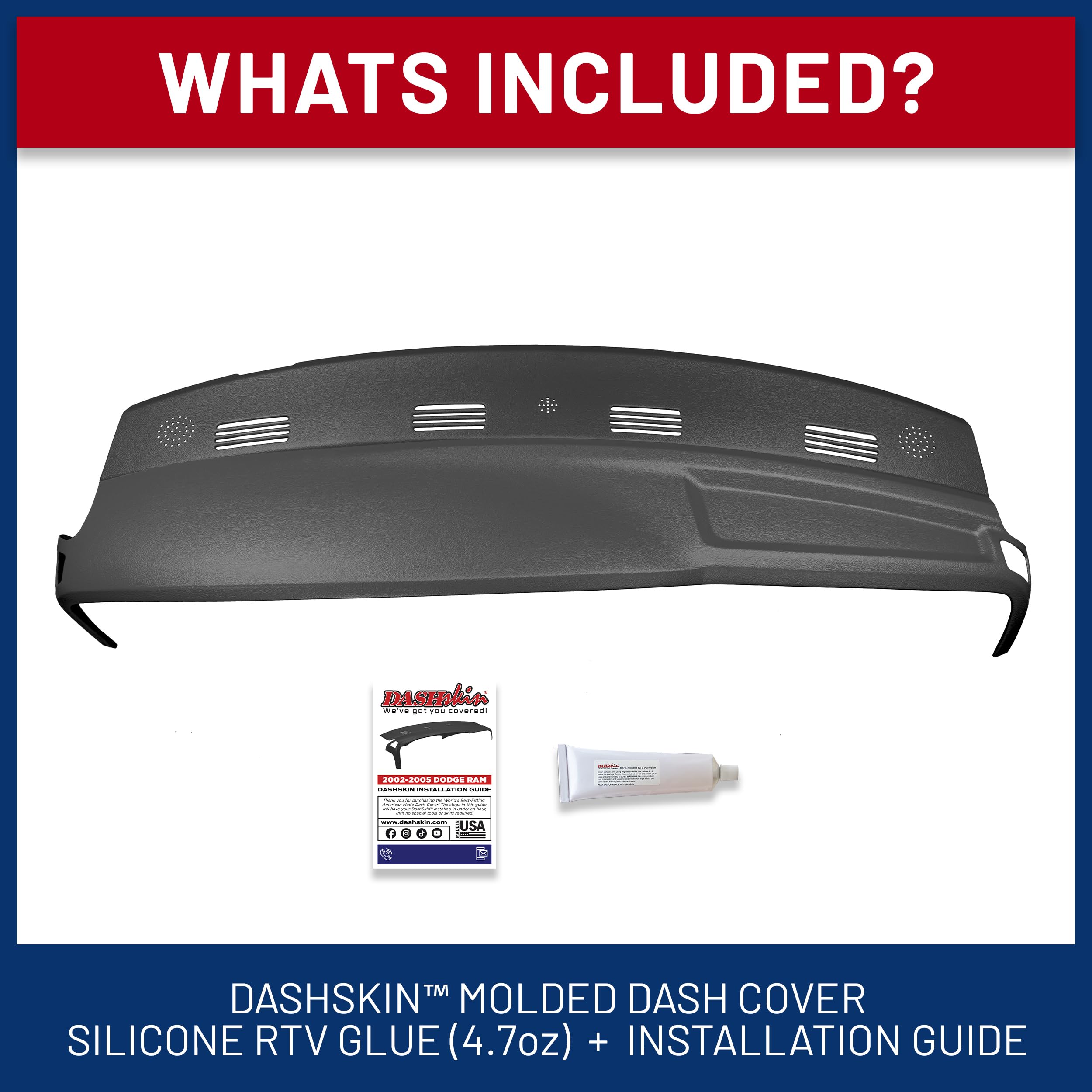 DashSkin One Piece Molded Dash Cover for 2002-2005 Dodge Ram, Dark Slate Grey, Model 0205DR1, Made in USA