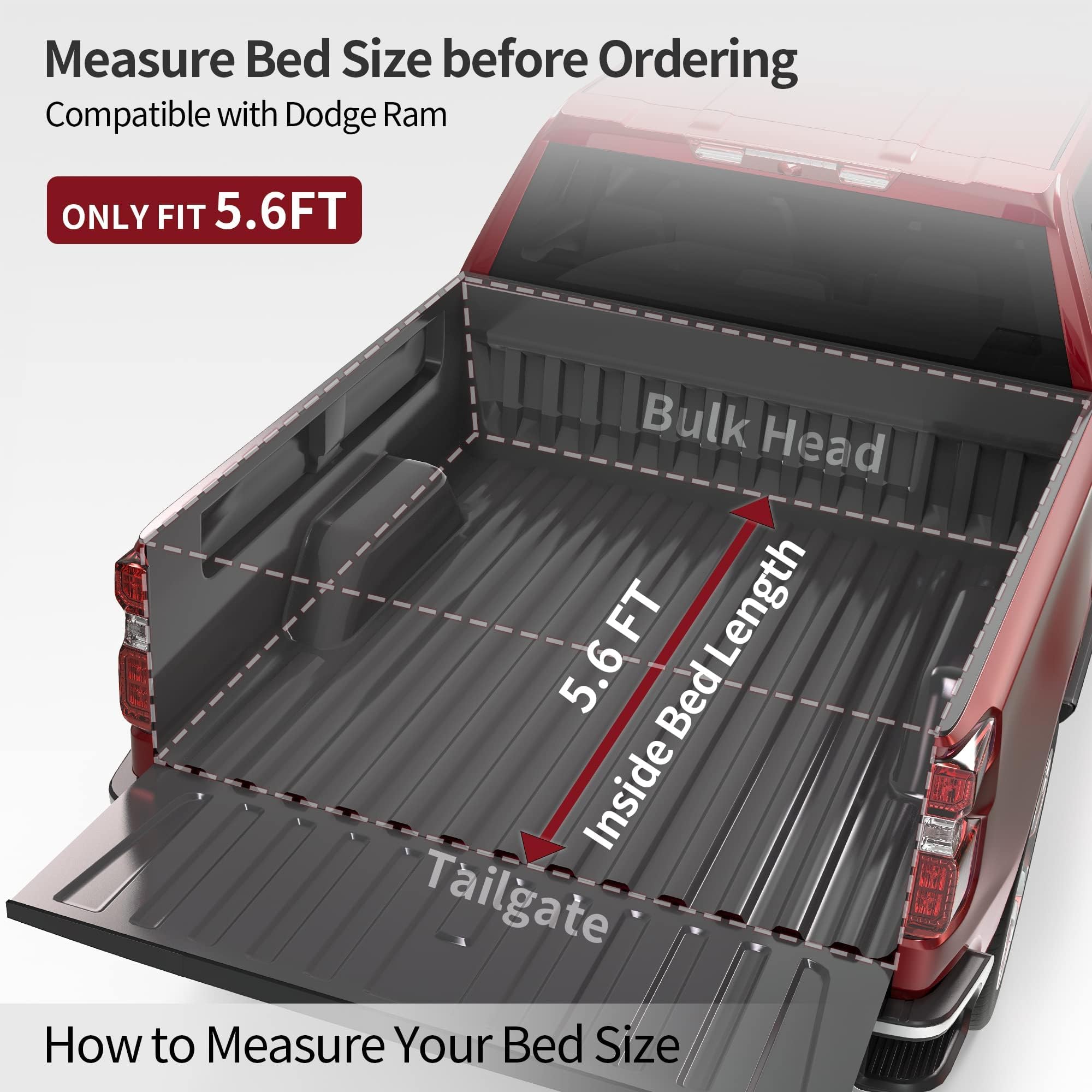 Oedro Soft Roll Up Truck Bed Tonneau Cover Compatible With 2019 2020 2021 2022 2023 2024 Dodge Ram 1500 New Body Style 5.6 Ft Be