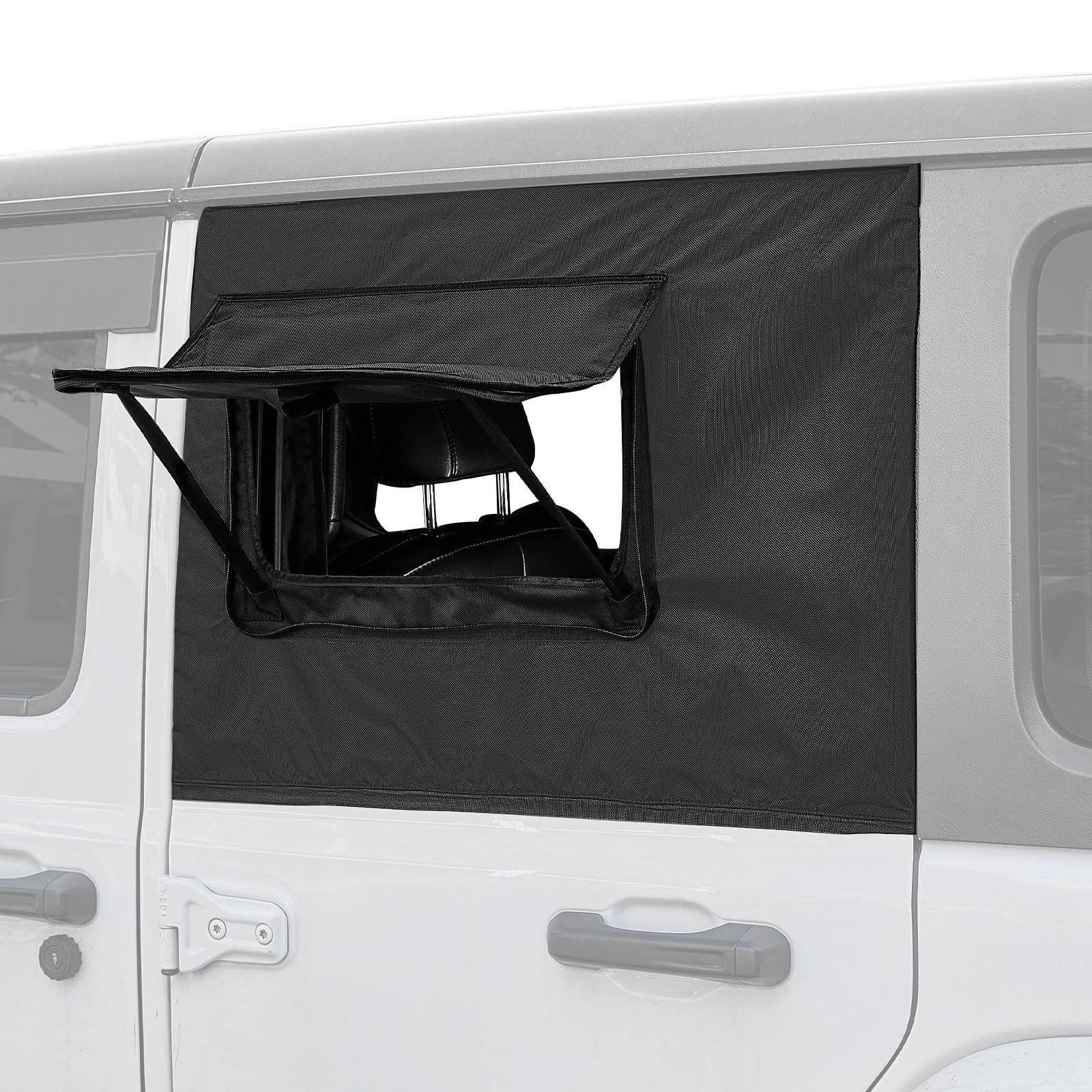JOYTUTUS Rear Wrangler Side Window Sun Shade Rain Cover Camping Window Insect Mesh Screens Compatible with 2007-2024 Wrangler JK