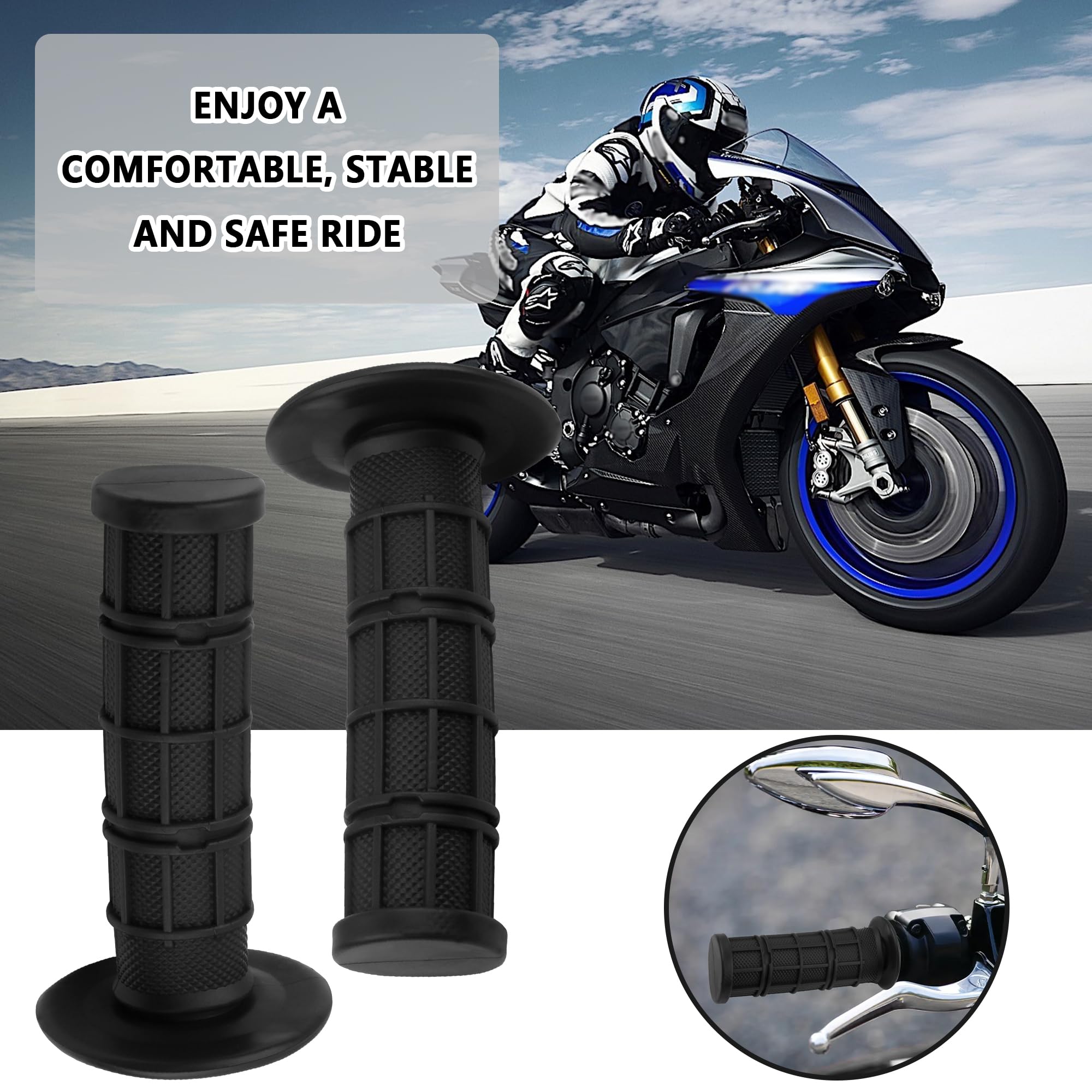 2PCS Motorcycle Grips,Anti-Slip Rubber Dirt Bike Grips with 7/8'' Left & 1'' Right Compatible with CRF KXF,Universal Motorcycle/