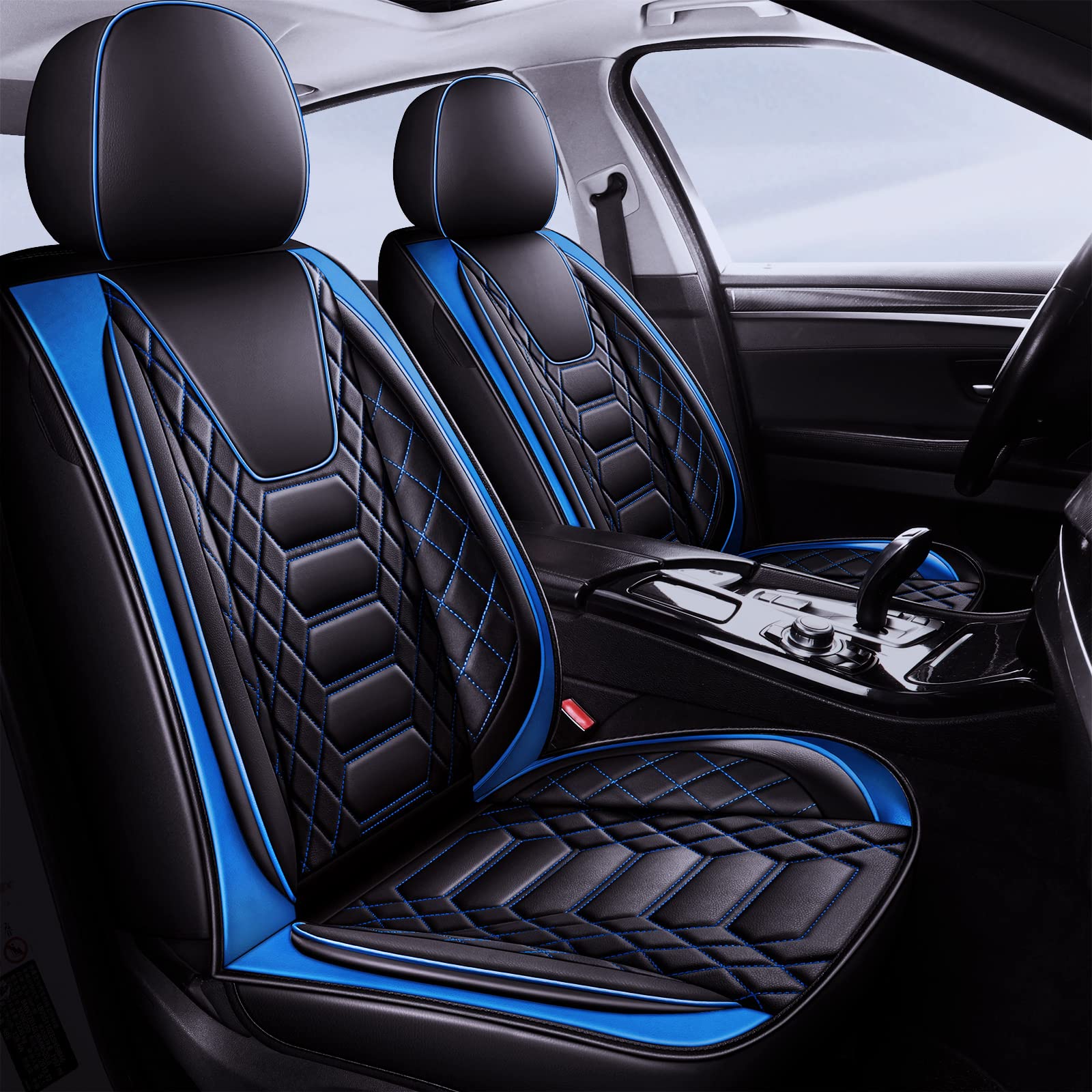 Freesoo Car Seat Covers Front Only 2Pcs, Leather Driver Seat Cover Protector Airbag Compatible Universal Fit For Sedan Suv Pick-