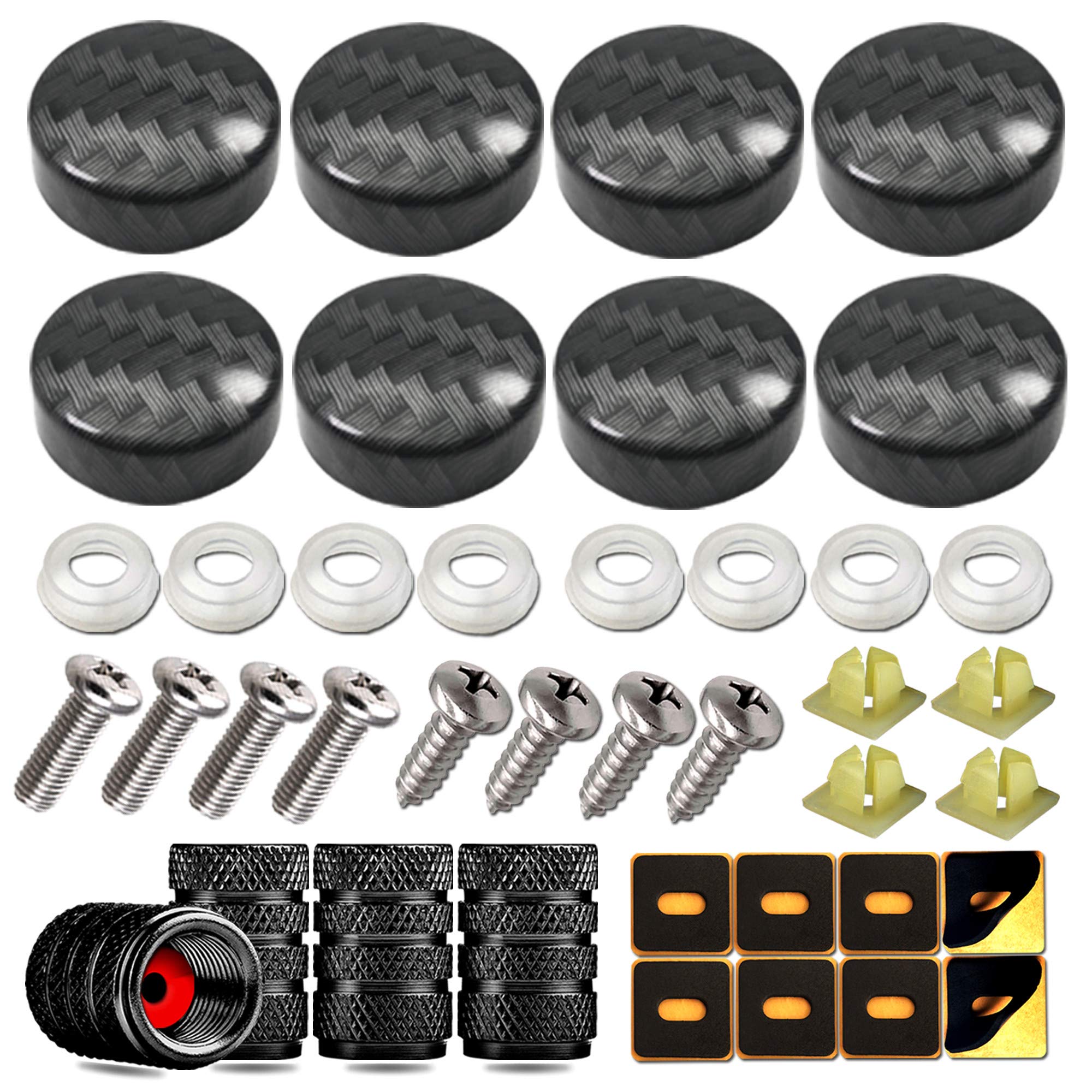 Youoy Stainless Steel License Plate Screws -Carbon Fiber License Plate Caps Cover For Carbon License Plate Frame Holder, Front Rear Car Tag Bolts