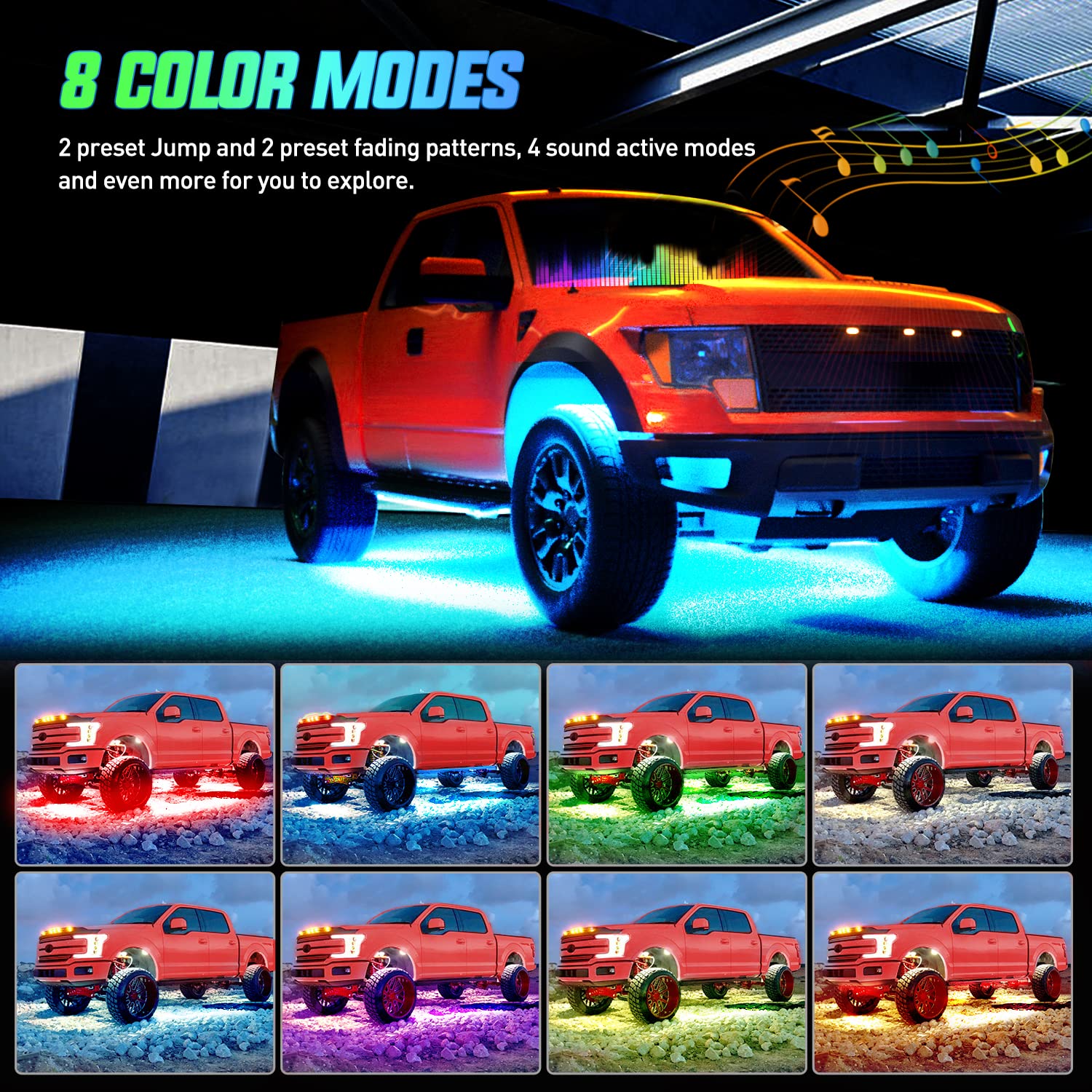 Nilight 4Pcs Car Underglow Neon Accent Strip Lights 256 Leds Rgb Multi Color Diy Sound Active Function Music Mode With App Contr