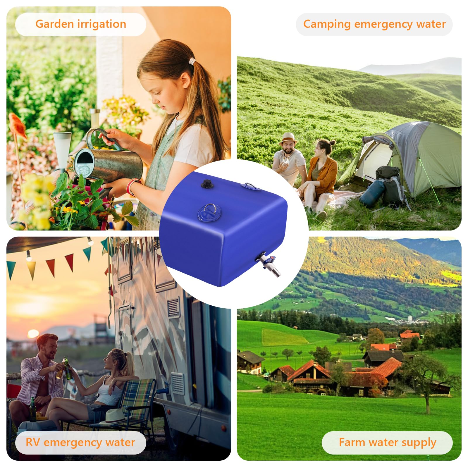 Rodelna Foldable Portable Water Storage Bladder - 105 Gallon PVC Tank with Spigot & Hose, Blue