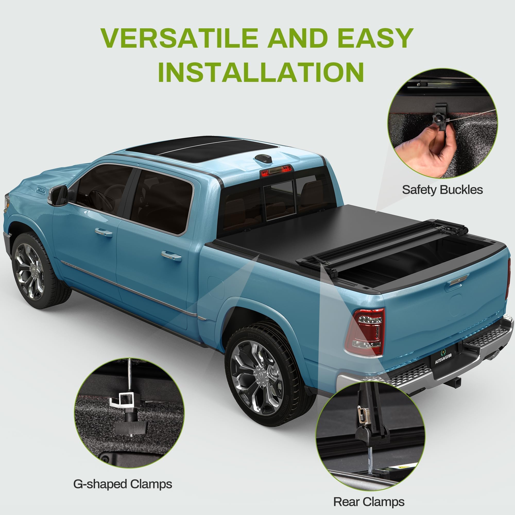 Autosaver88 Soft Quad-Fold Truck Bed Tonneau Cover Compatible With 2002-2025 Dodge Ram 1500 (Classic & New), 2003-2025 Dodge Ram