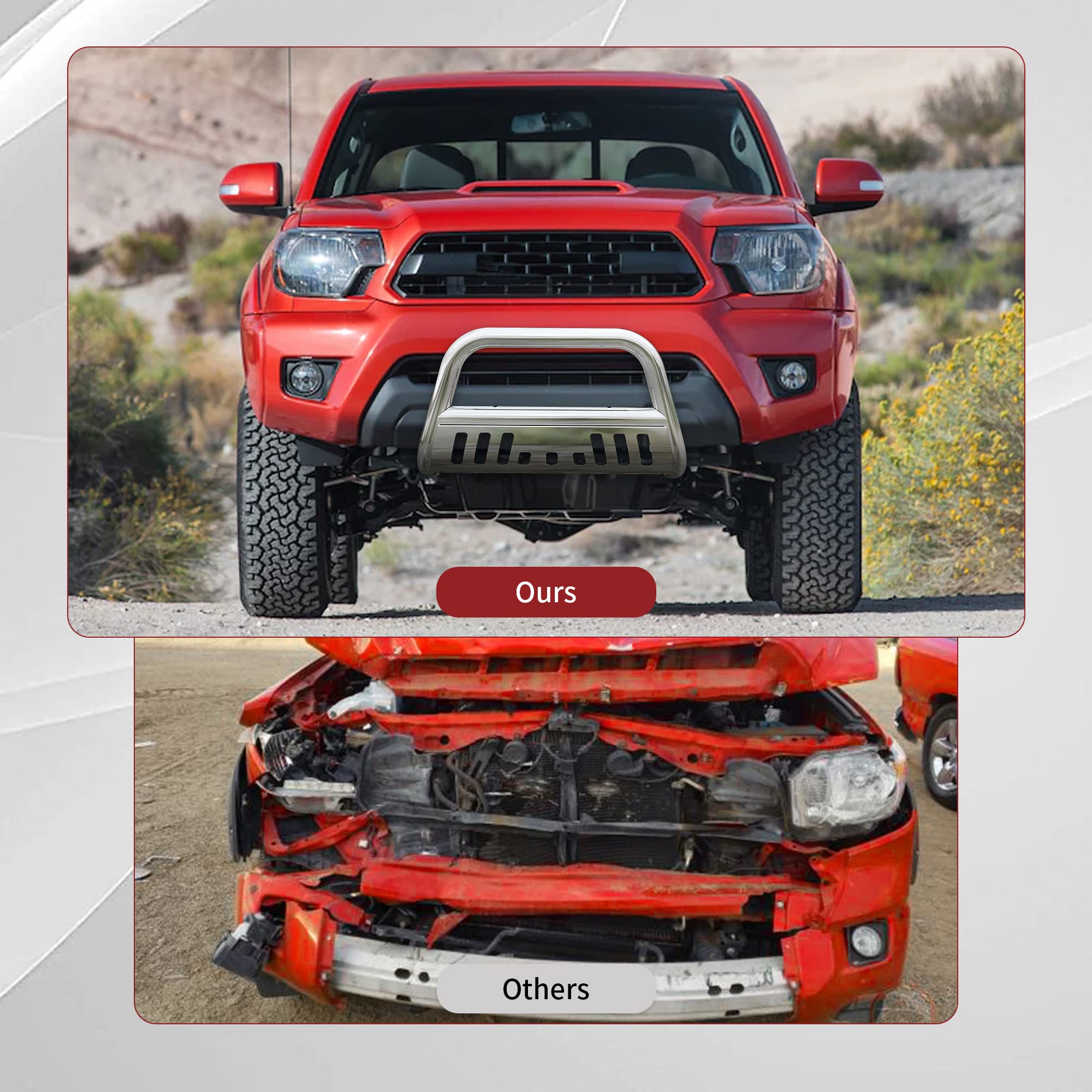 Autosaver88 Bull Bar Compatible For 05-15 Toyota Tacoma 3'' Tube Brush Push Grille Guard Front Bumper (Silver)