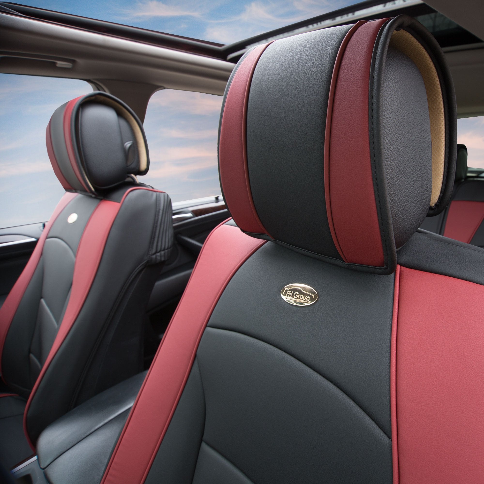 Fh Group Front Set Faux Leather Car Seat Cover Cushions For Low Back Seat, Universal Fit, Airbag Compatible Seat Cover For Suv,