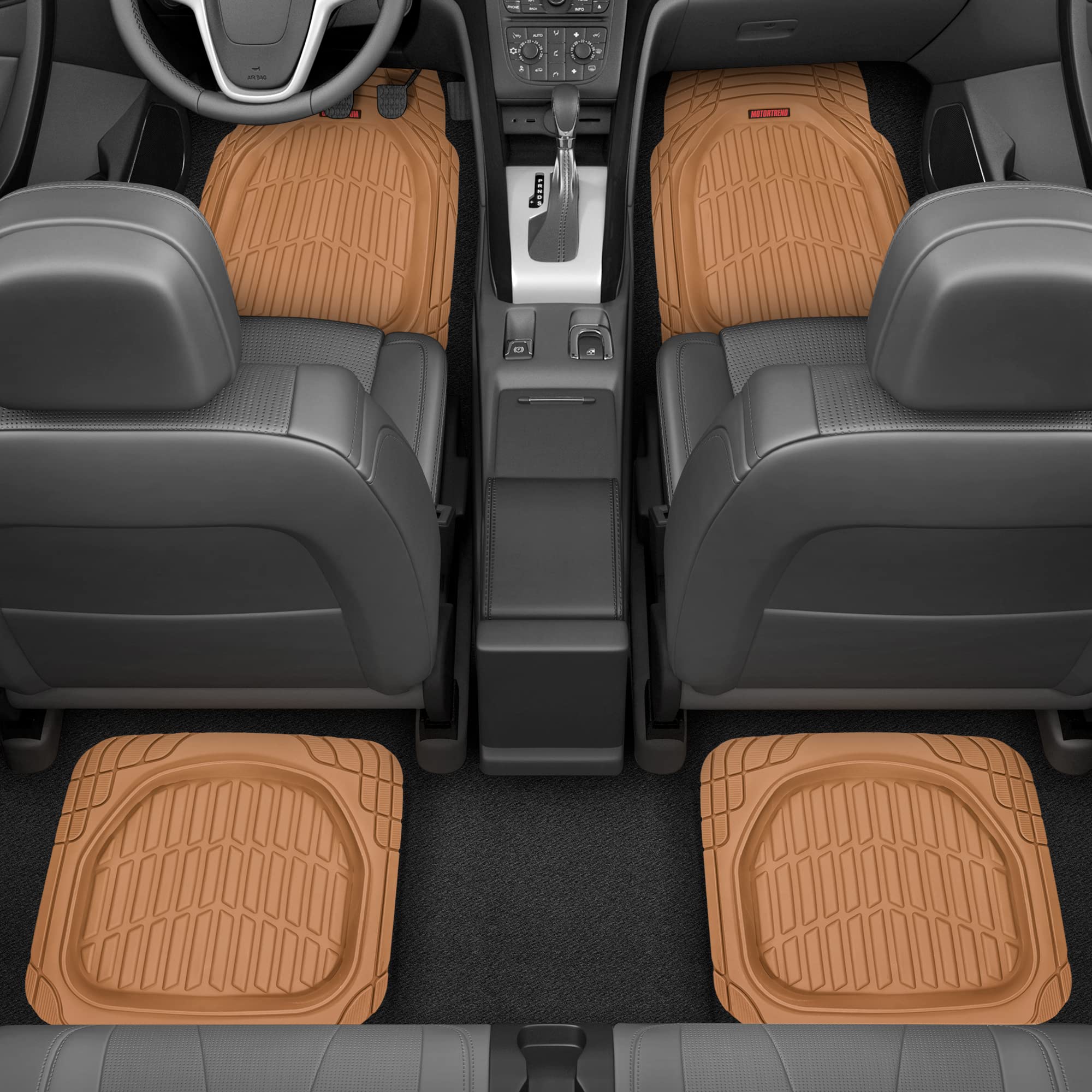 Motor Trend - MT-921-BG Flextough Tortoise - Heavy Duty Rubber Floor Mats for Car SUV Van & Truck - All Weather Protection - Dee
