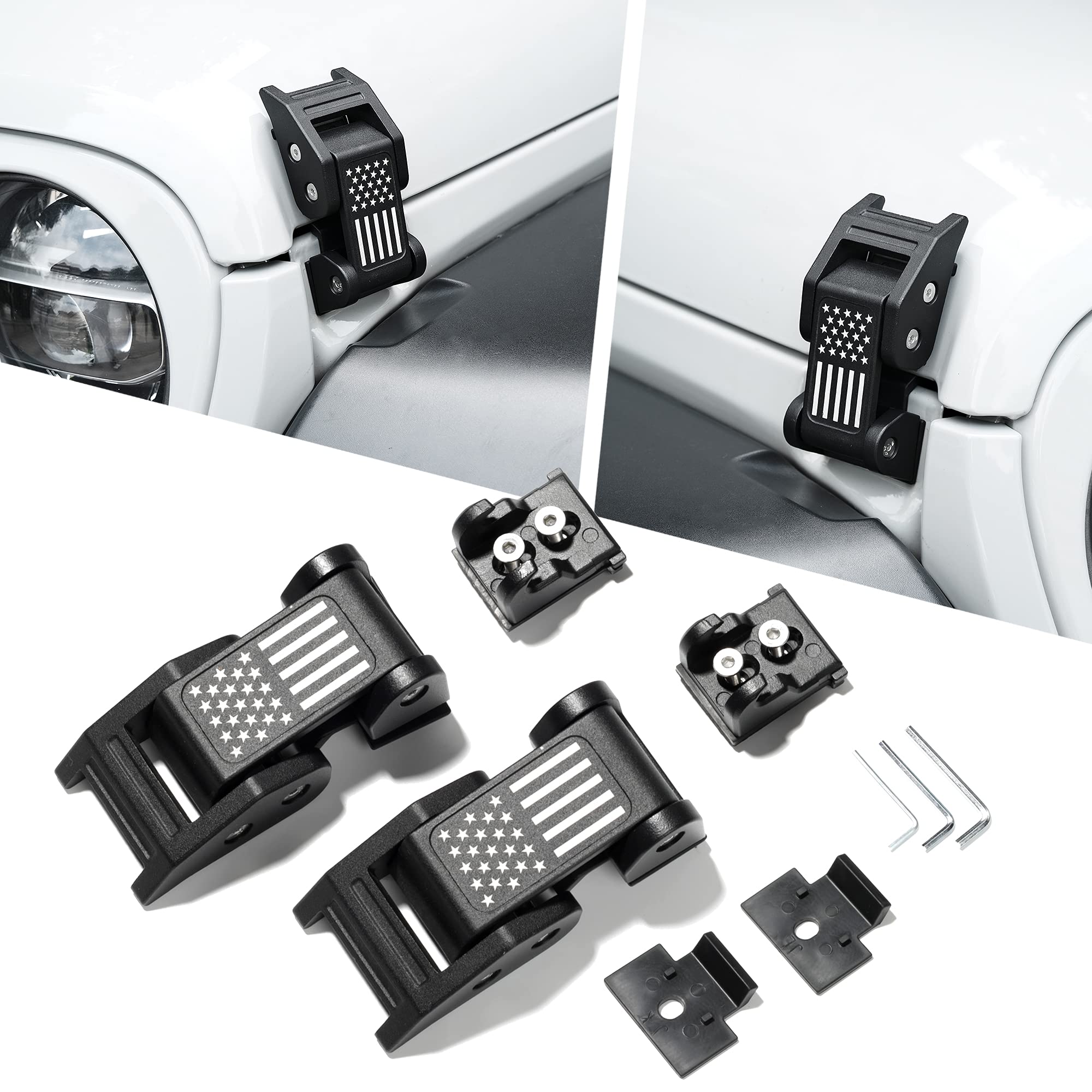 Seven Sparta Hood Latches Aluminum Hood Catch Compatible with Jeep Wrangler JK/JKU 2007-2017, JL/JLU 2018-2022 & Jeep Gladiator 